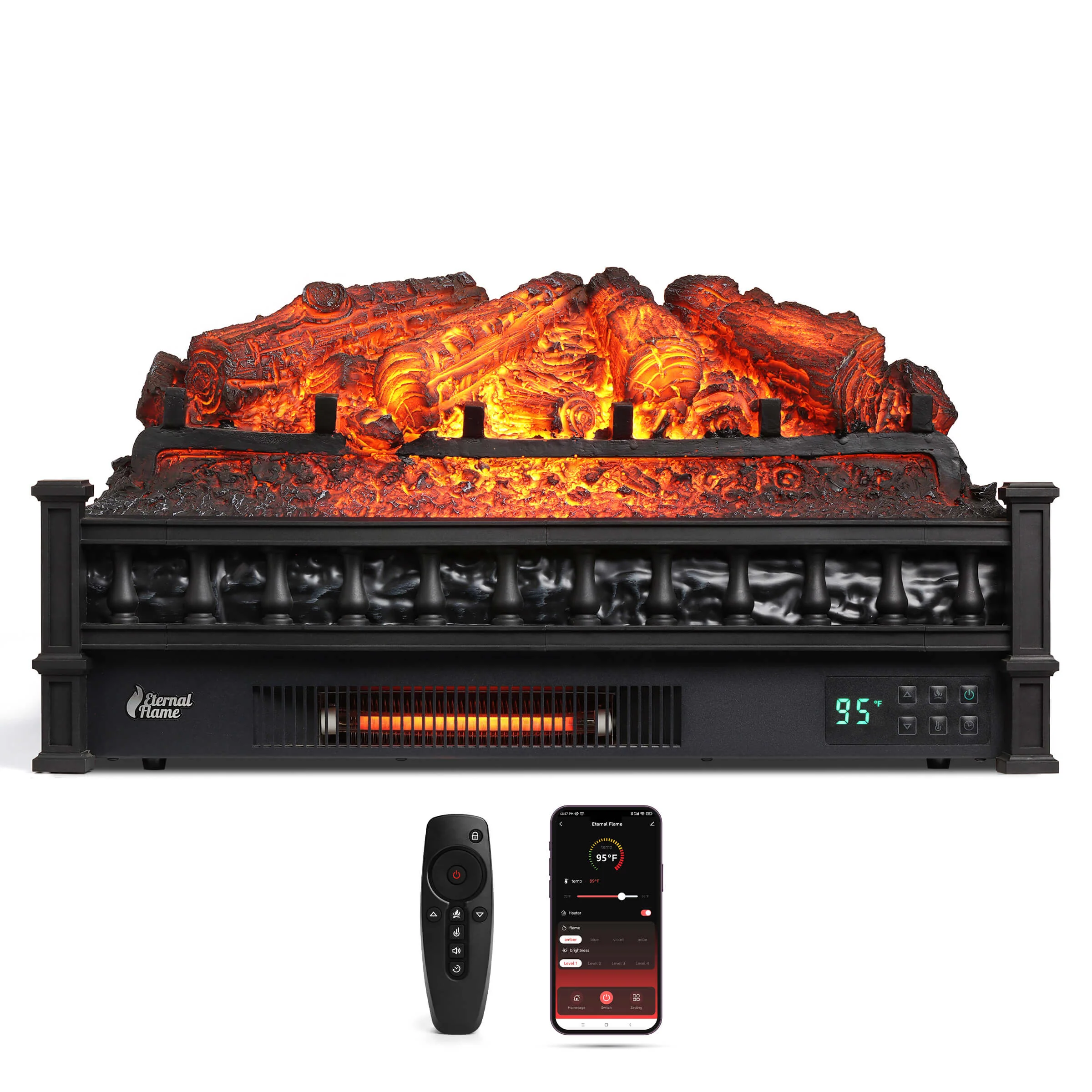(Open Box) Eternal Flame EF26-PB Smart Electric Fireplace Logs, WiFi Enabled - Image 2