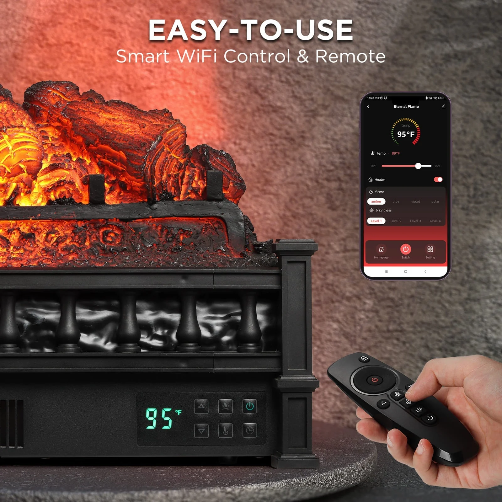 (Open Box) Eternal Flame EF26-PB Smart Electric Fireplace Logs, WiFi Enabled - Image 4
