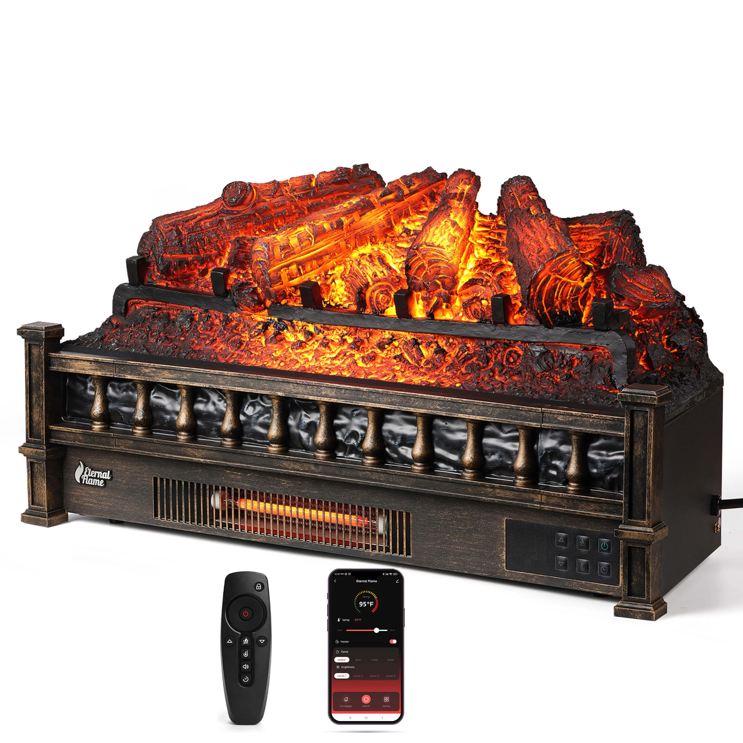 (Open Box) Eternal Flame EF26-PB Smart Electric Fireplace Logs, WiFi Enabled - Image 9