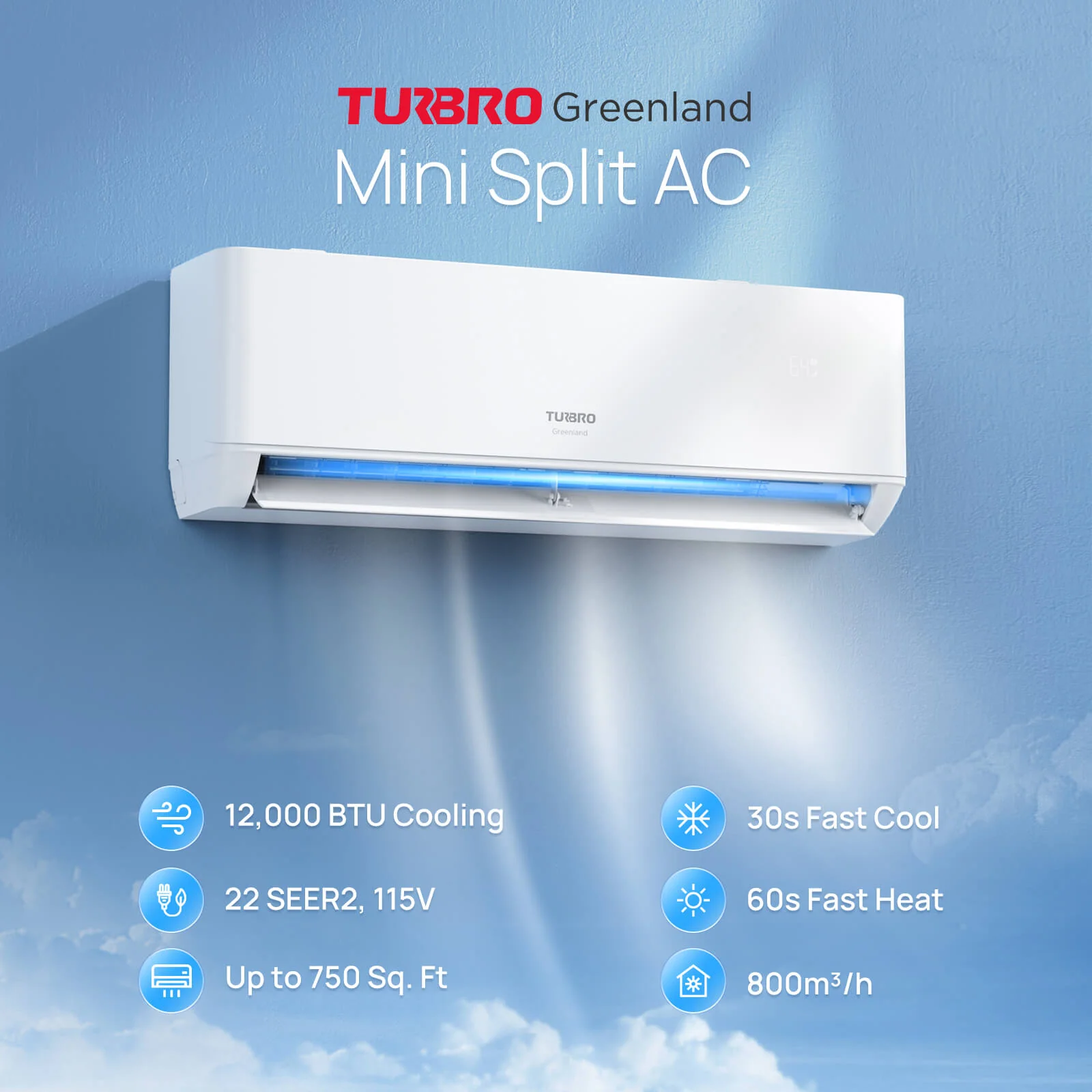 (Open Box) Greenland Single Zone WiFi Mini Split AC with Heat Pump (R410A) - Image 2