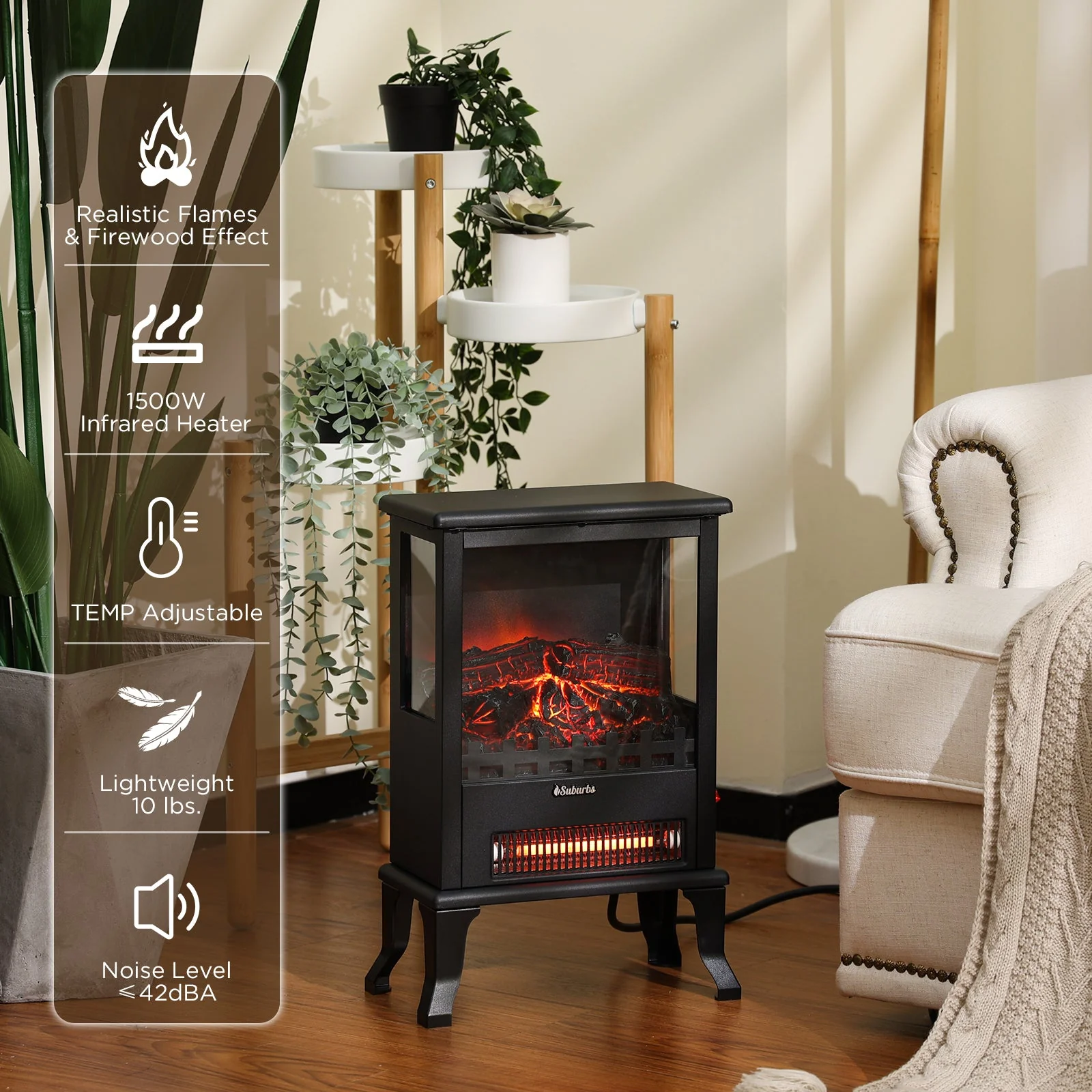 (Open Box) Suburbs TS17Q Electric Fireplace Stove Heater - Image 2