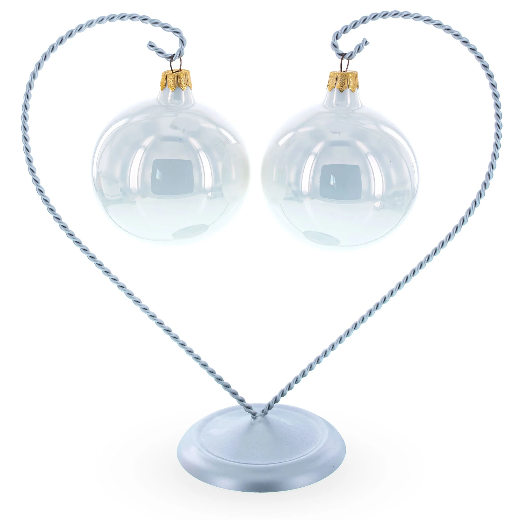 Open-Top Heart Twisted Silver Metal Ornament Display Stand 9 Inches (Poland) - Image 2