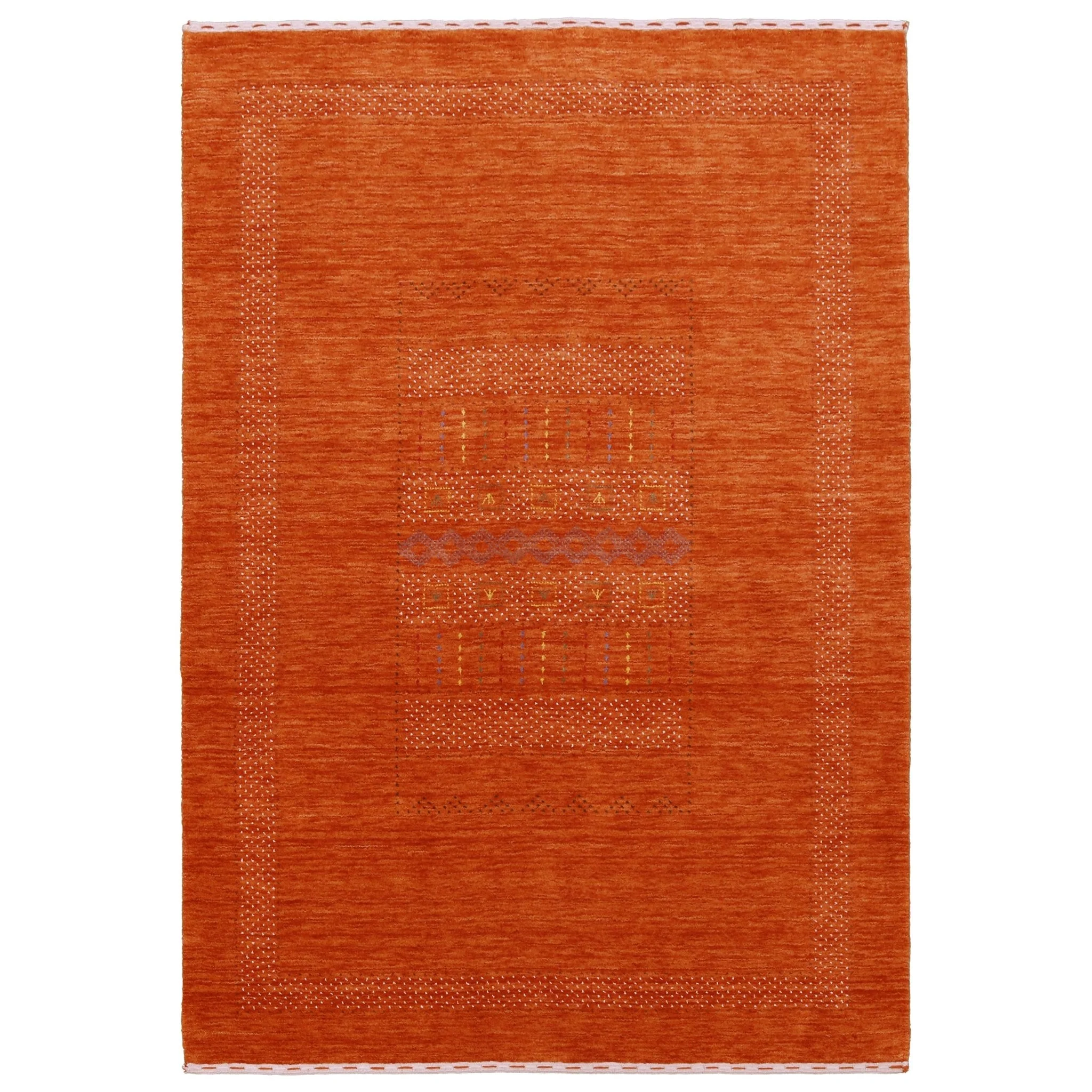 Orange And White Modern Design Hand Loomed Wool Area Rug - Image 13