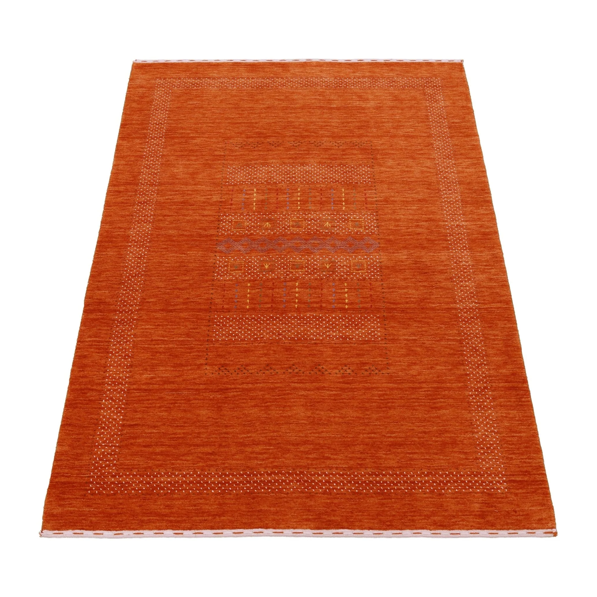 Orange And White Modern Design Hand Loomed Wool Area Rug - Image 14