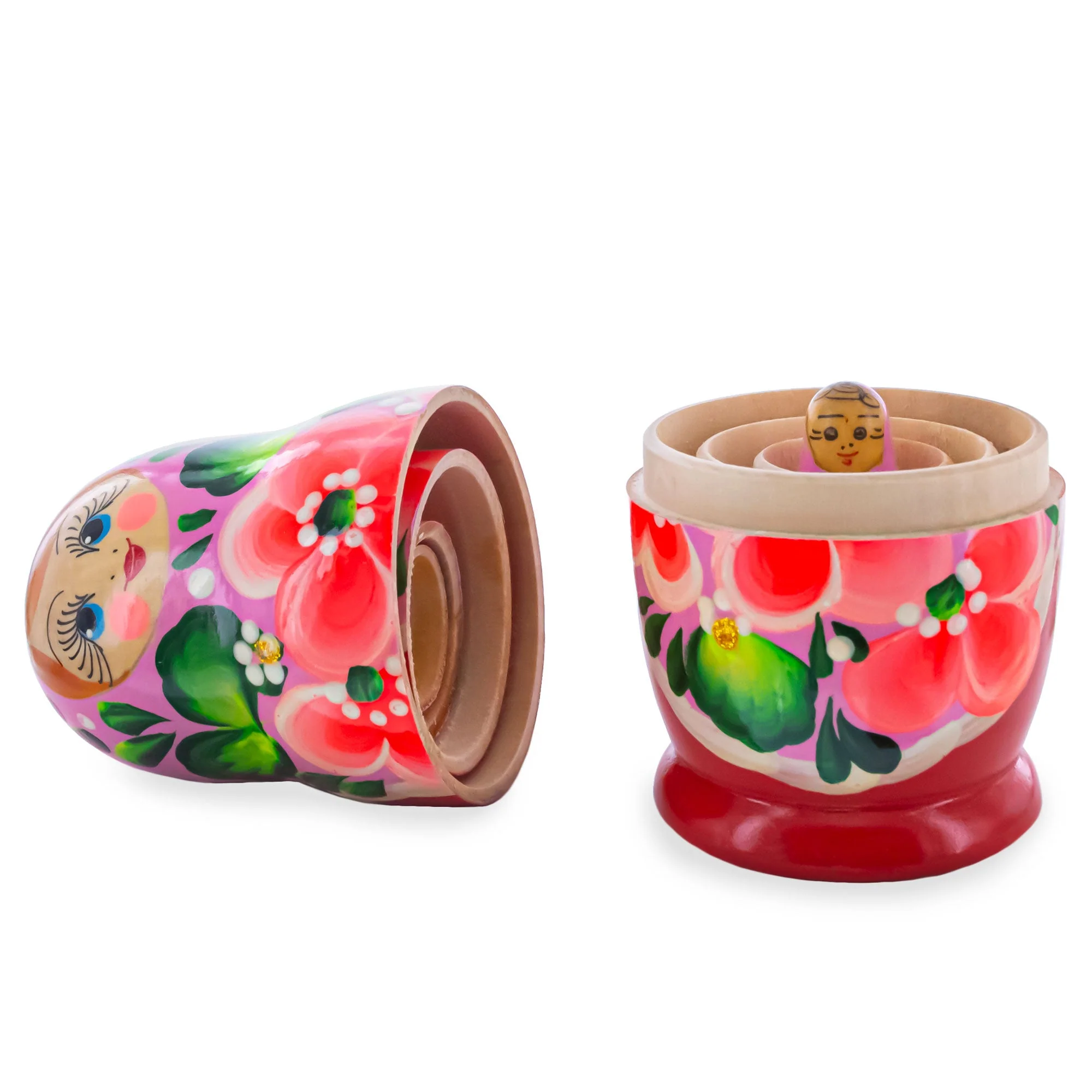 Orange Hood with Velvet Flowers Wooden  Nesting Dolls - Image 3