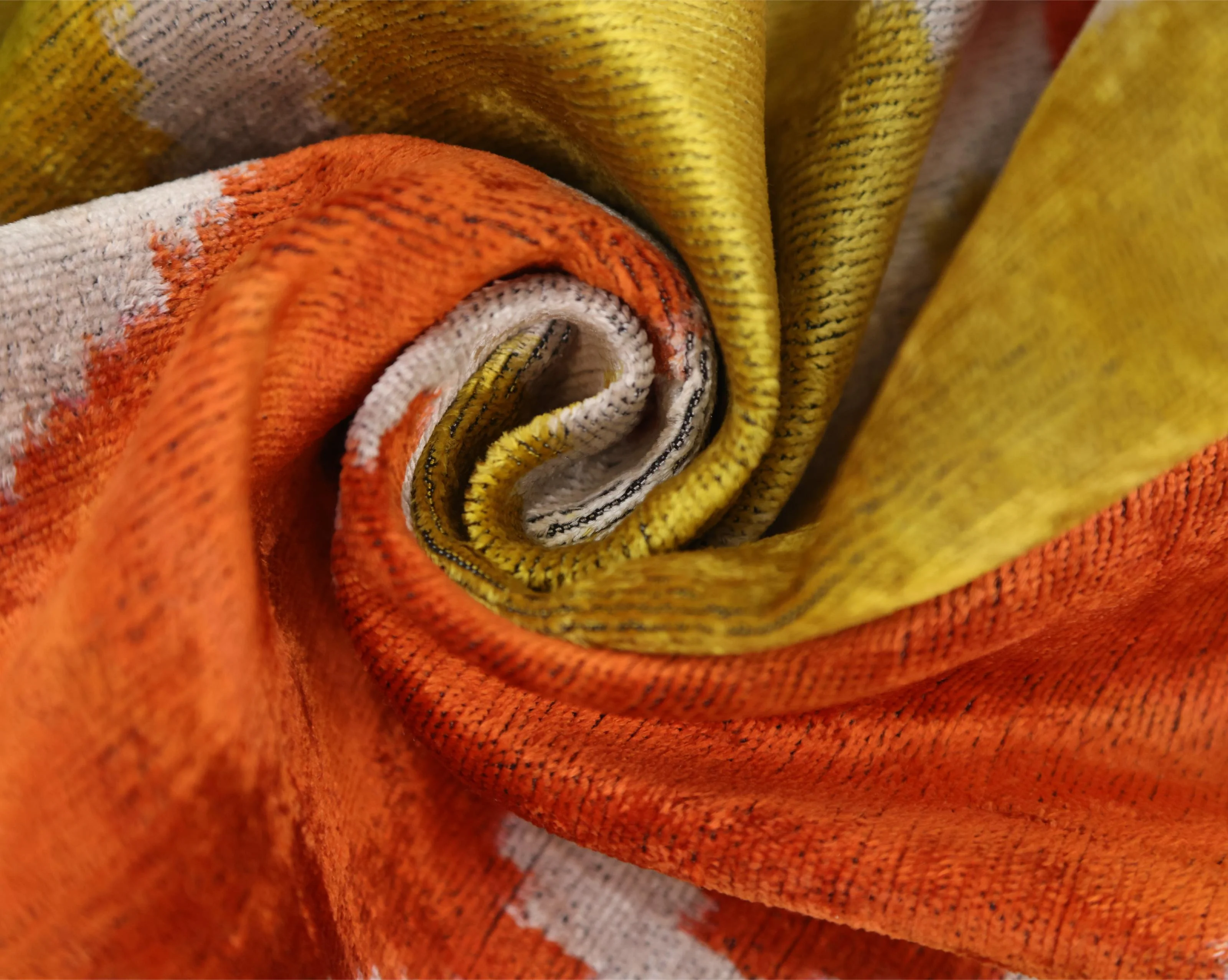 Orange Yellow Silk Velvet Lumbar Pillow – 16x24 Handmade Ikat Luxury Cushion - Image 2