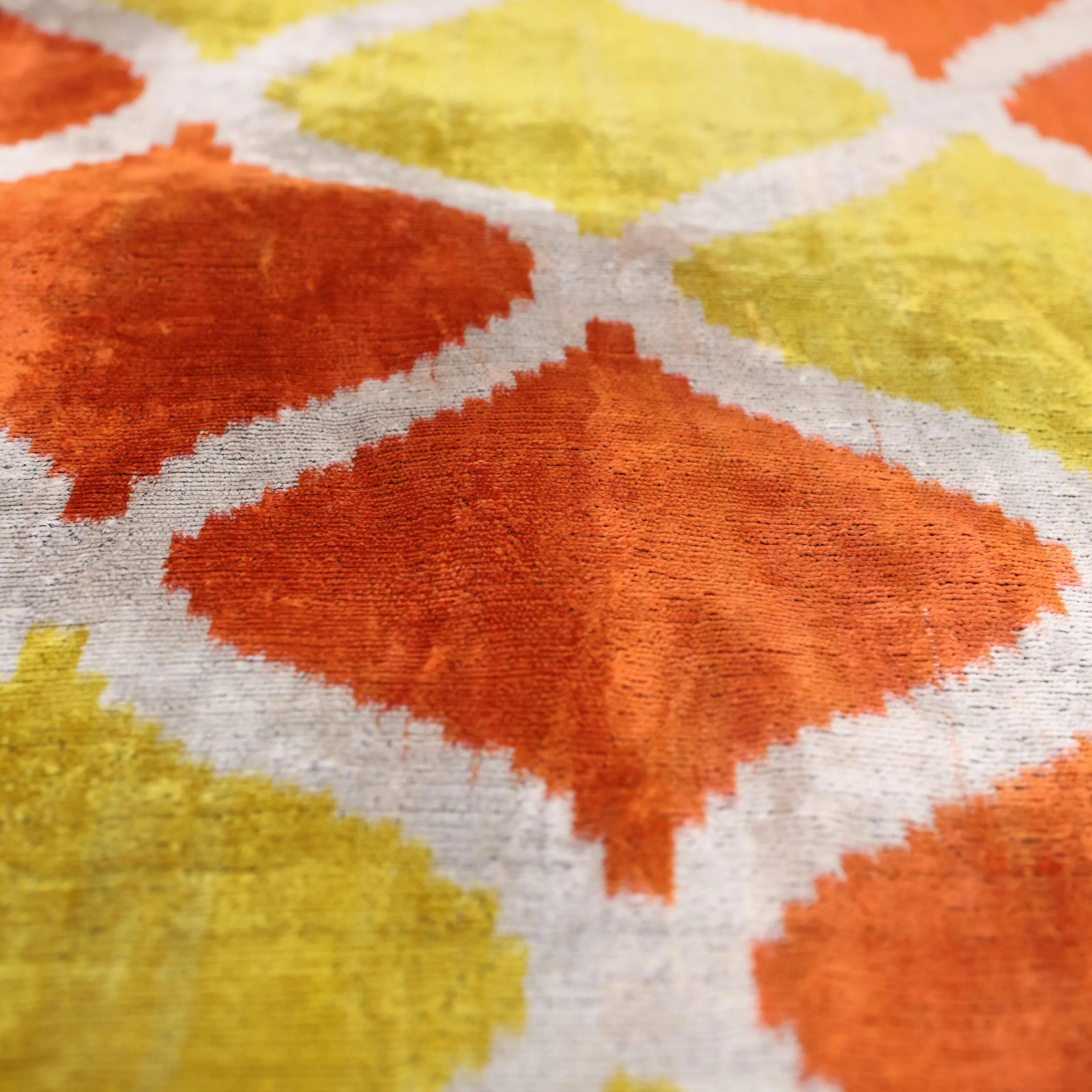 Orange Yellow Silk Velvet Lumbar Pillow – 16x24 Handmade Ikat Luxury Cushion - Image 3