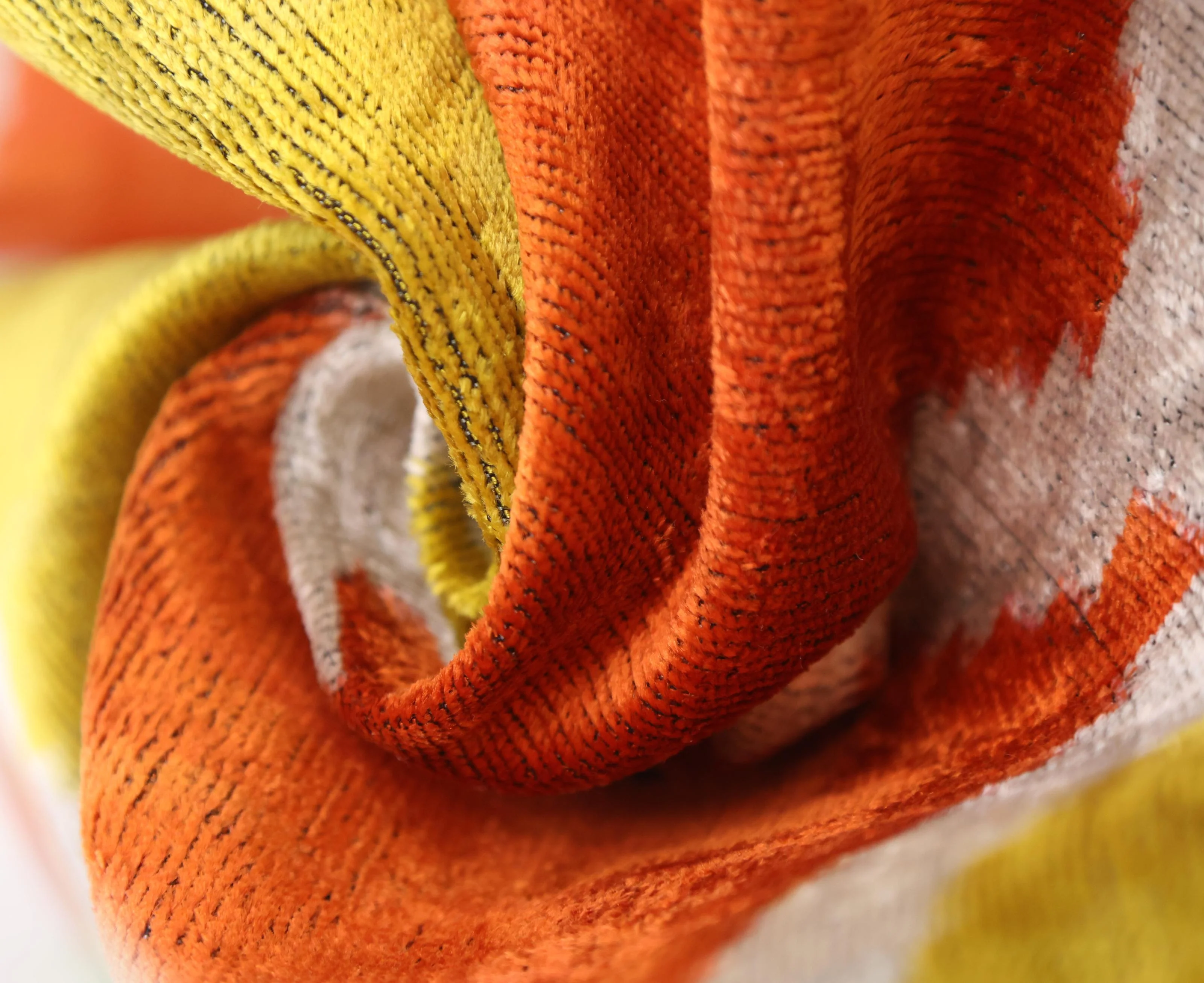 Orange Yellow Silk Velvet Lumbar Pillow – 16x24 Handmade Ikat Luxury Cushion - Image 7