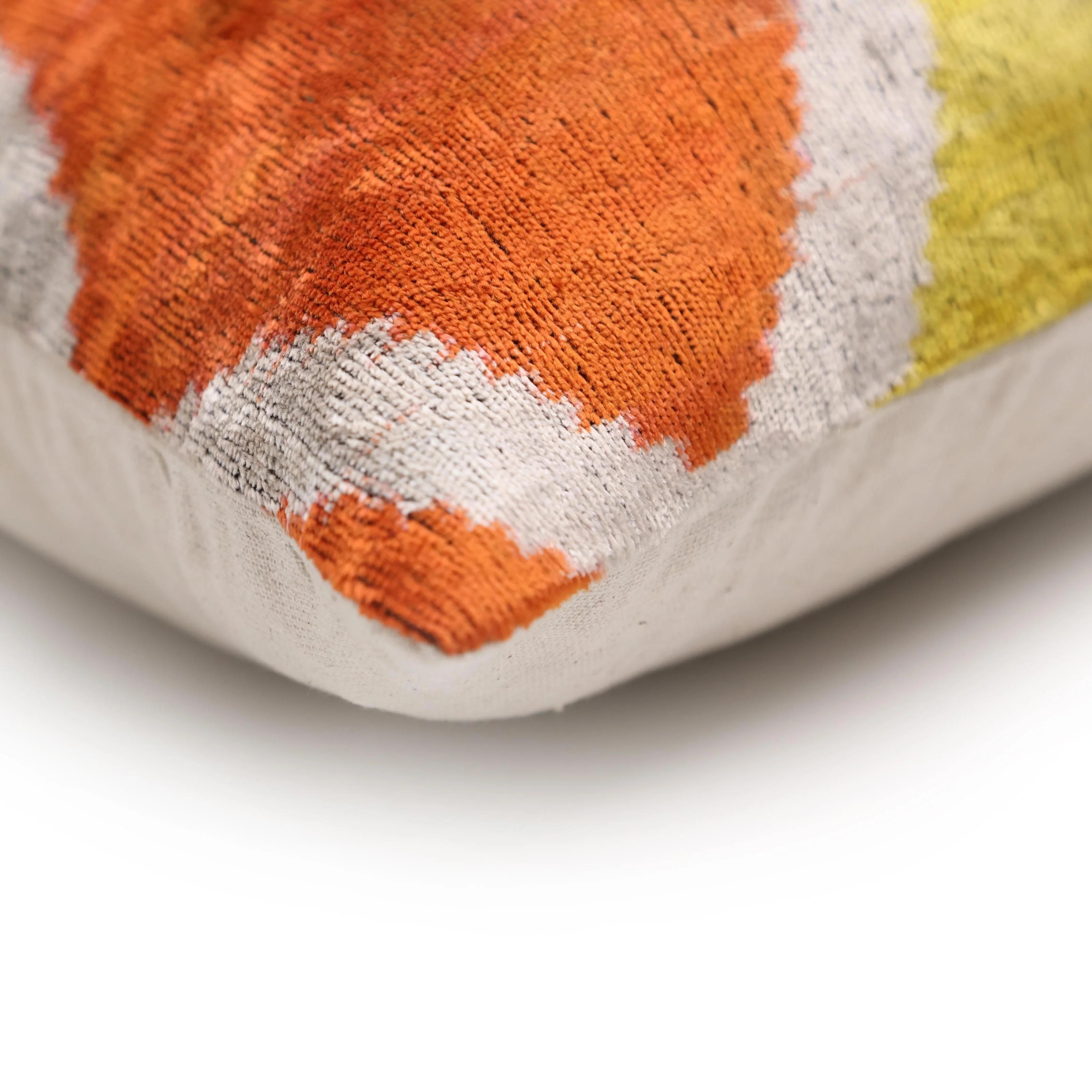 Orange Yellow Silk Velvet Lumbar Pillow – 16x24 Handmade Ikat Luxury Cushion - Image 8
