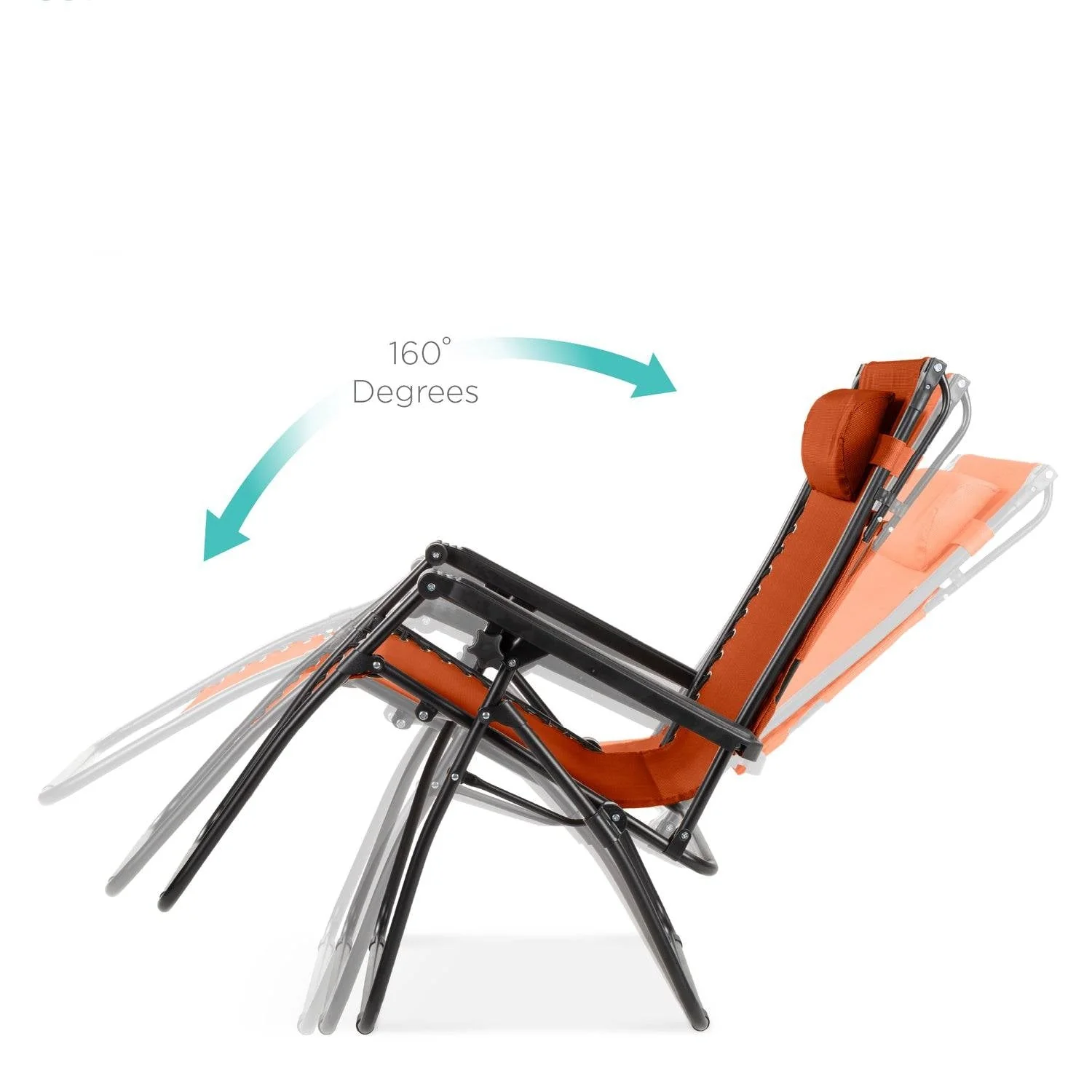 Orange Zero Gravity Folding Reclining Patio Lounge Chair with Canopy Sun Shade - Image 2