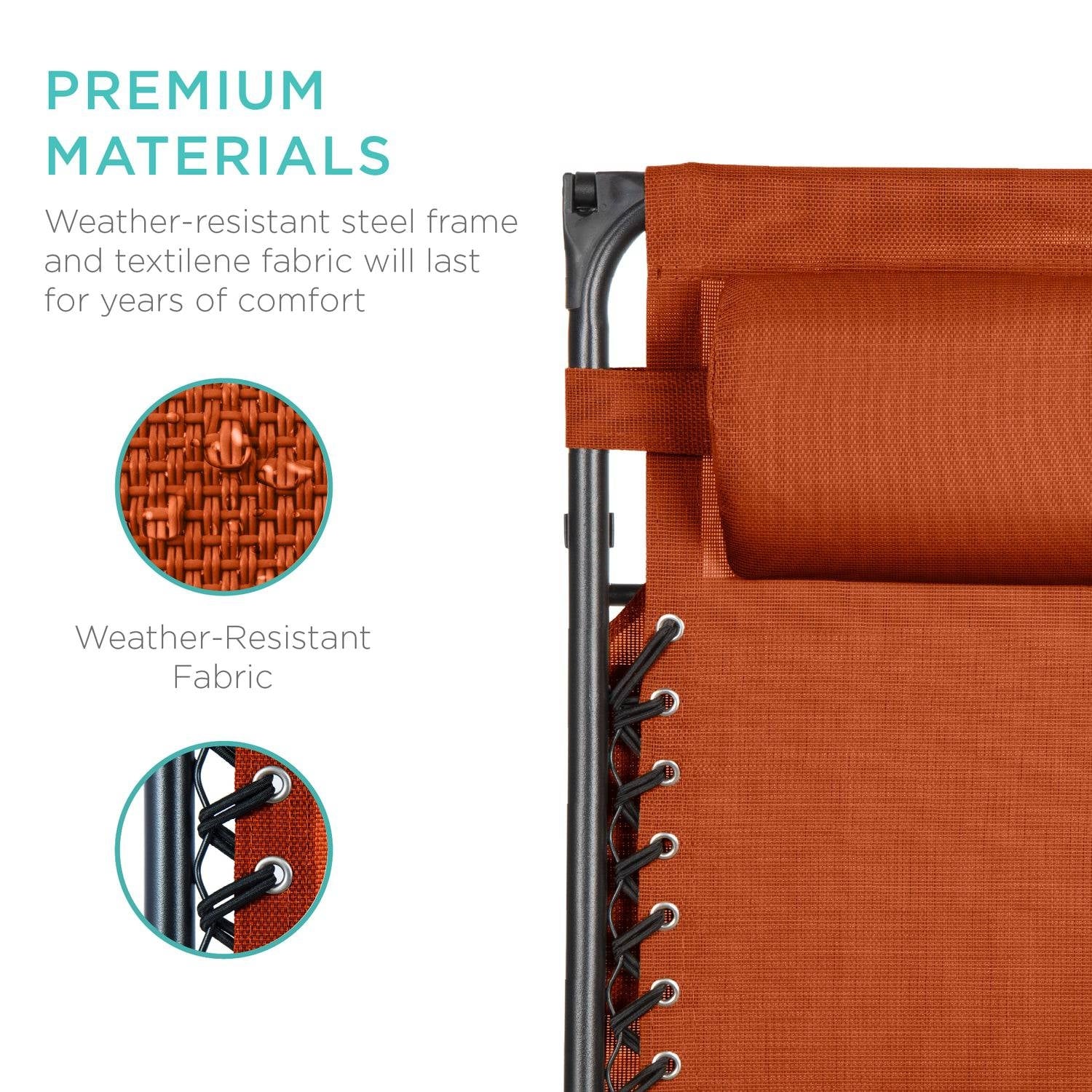 Orange Zero Gravity Folding Reclining Patio Lounge Chair with Canopy Sun Shade - Image 3