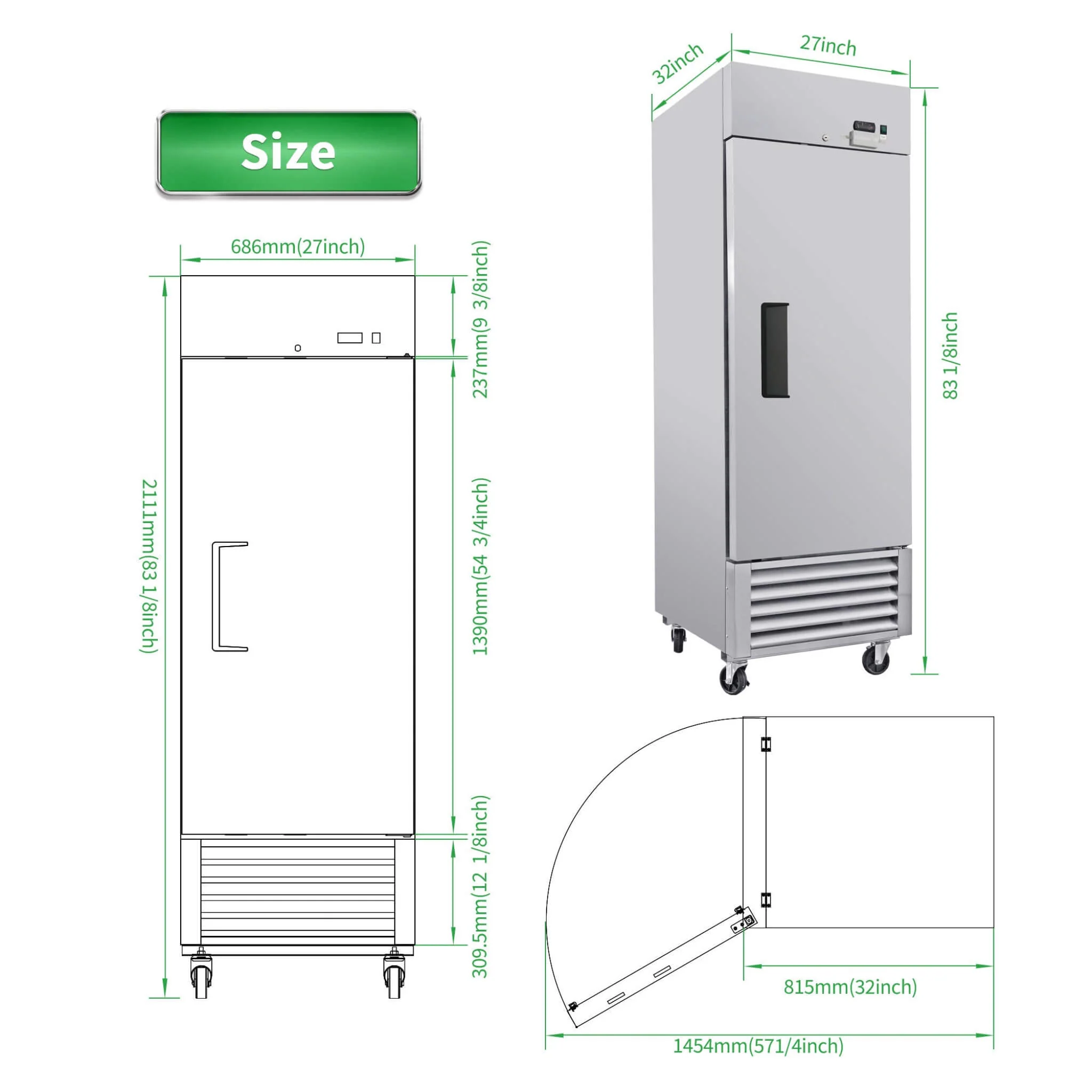 27-Inch Commercial 23 Cu.Ft Reach-In Stainless Steel Freezer (SAK96352) - Image 8