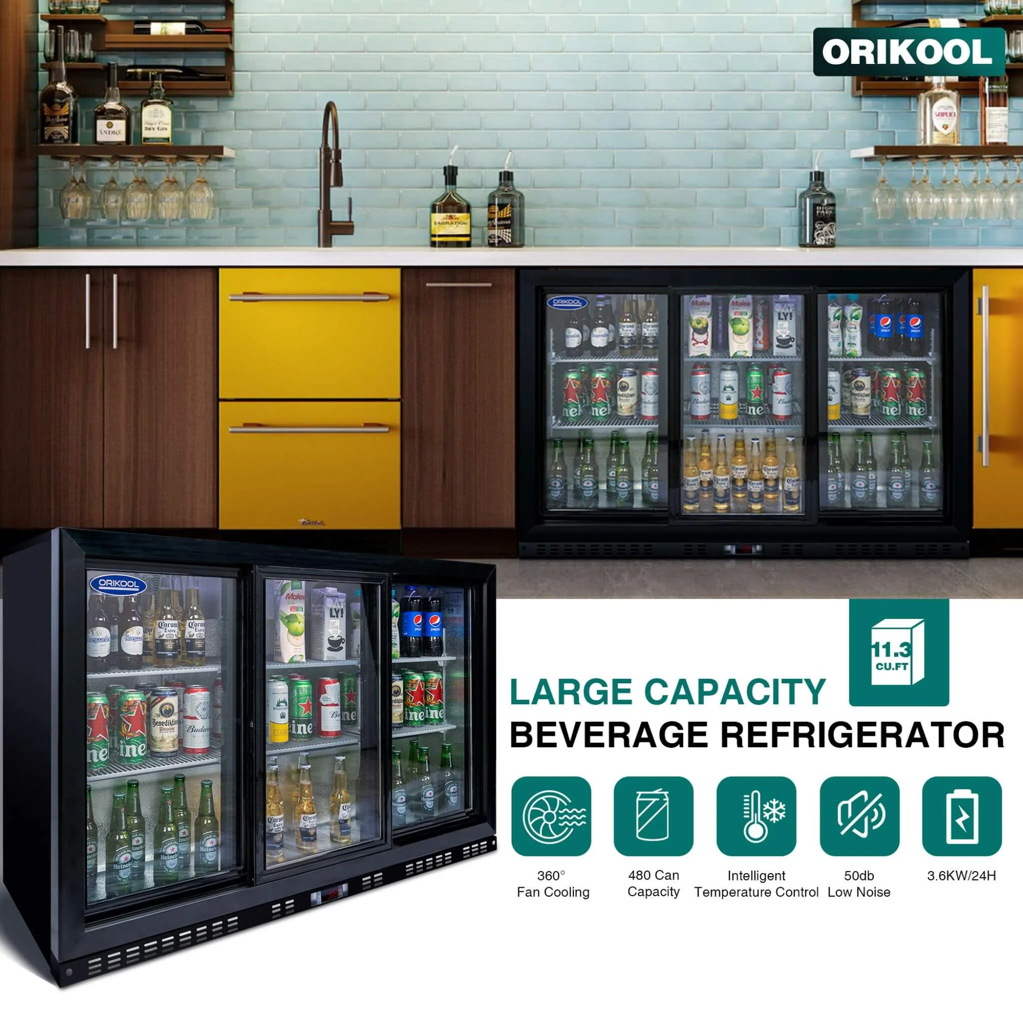 Orikool 53-Inch Energy Efficient Commercial Back Bar Drink Cooler With LED Lighting And 3 Glass Doors (SAK12097) - Image 12