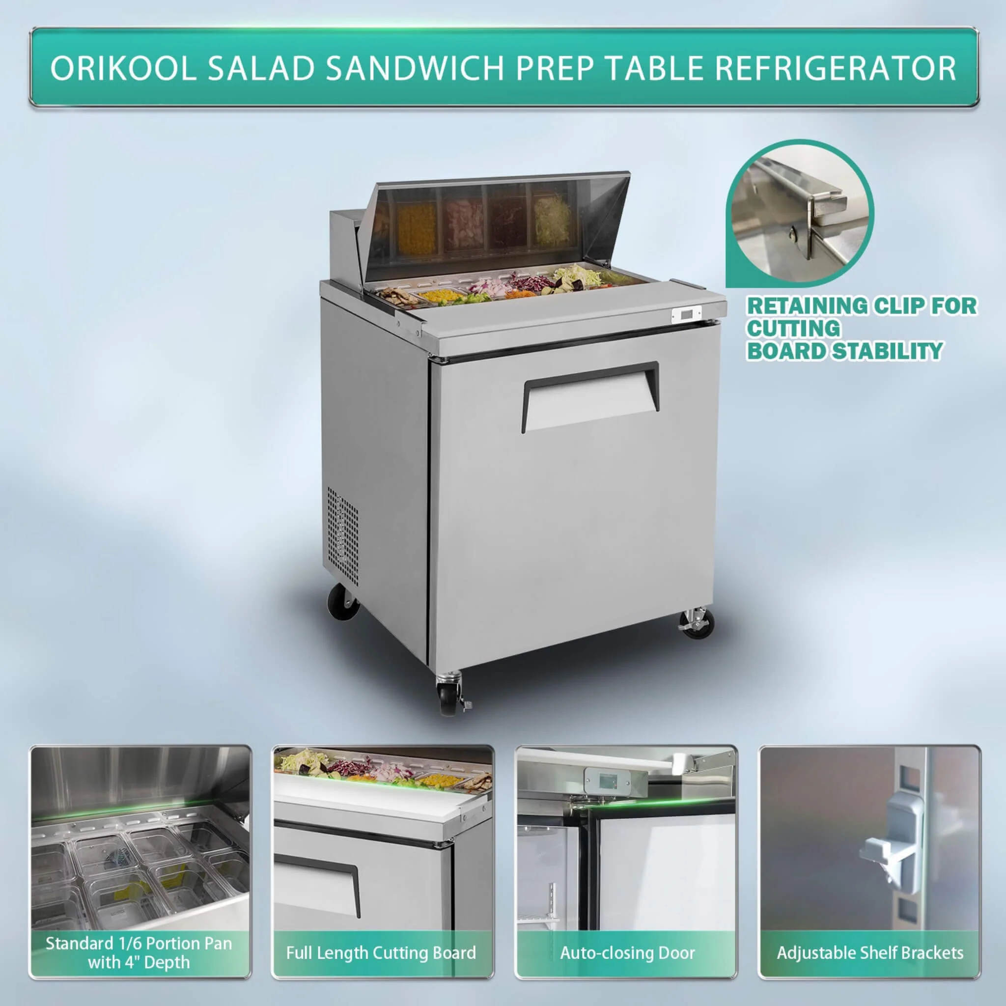 Commercial Refrigerator Sandwich & Salad Prep Table With Butcher Block Cutting Board (SAK31598) - Image 5