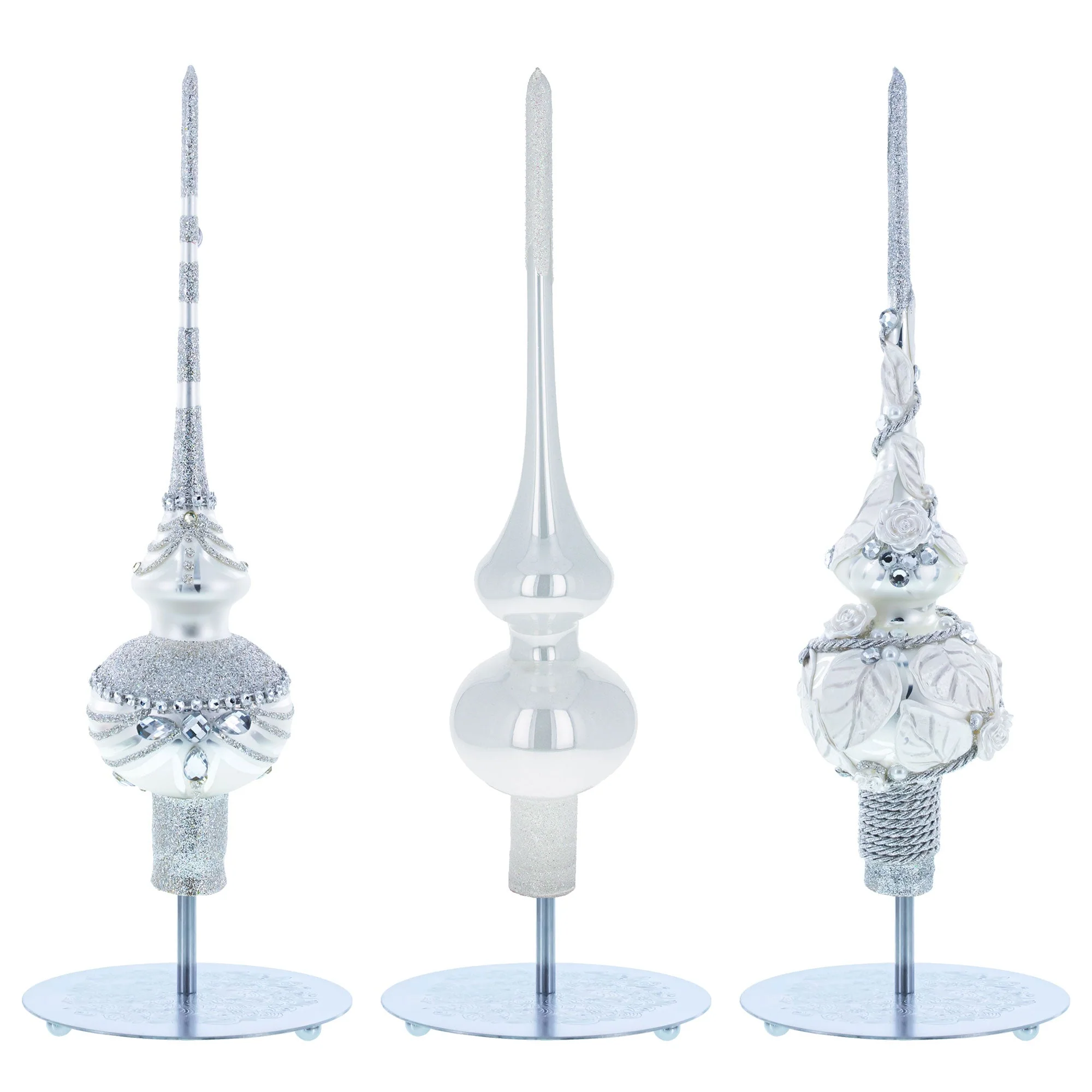 Ornate Silver Metal Rod Tree Topper Stand Display Stand 10 Inches (Taiwan) - Image 3