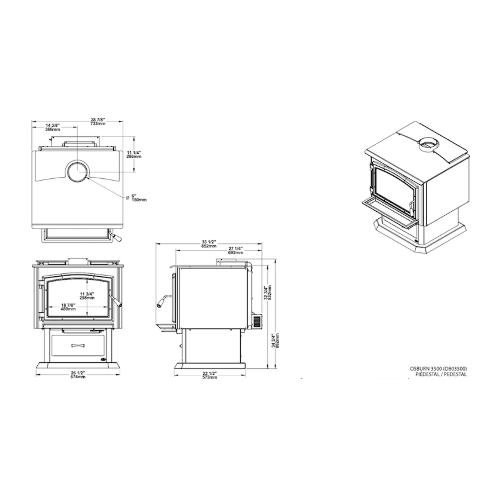 Osburn 3500 Wood-Burning 110K BTU Stove With Blower [OB03500] (SAK15982) - Image 5
