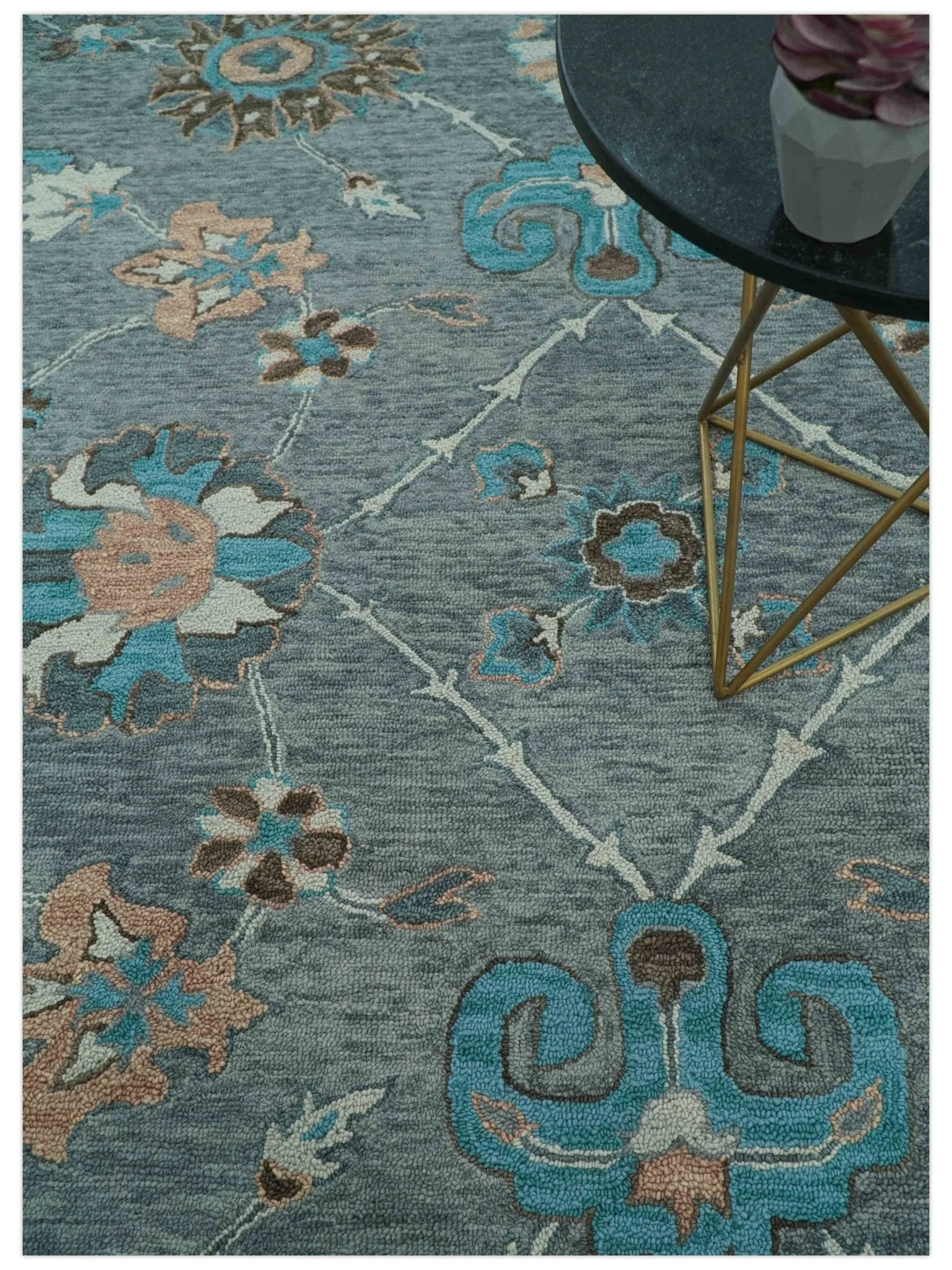 Oushak Design Gray, Blue And Brown Hand Tufted Custom Made wool rug - Image 2