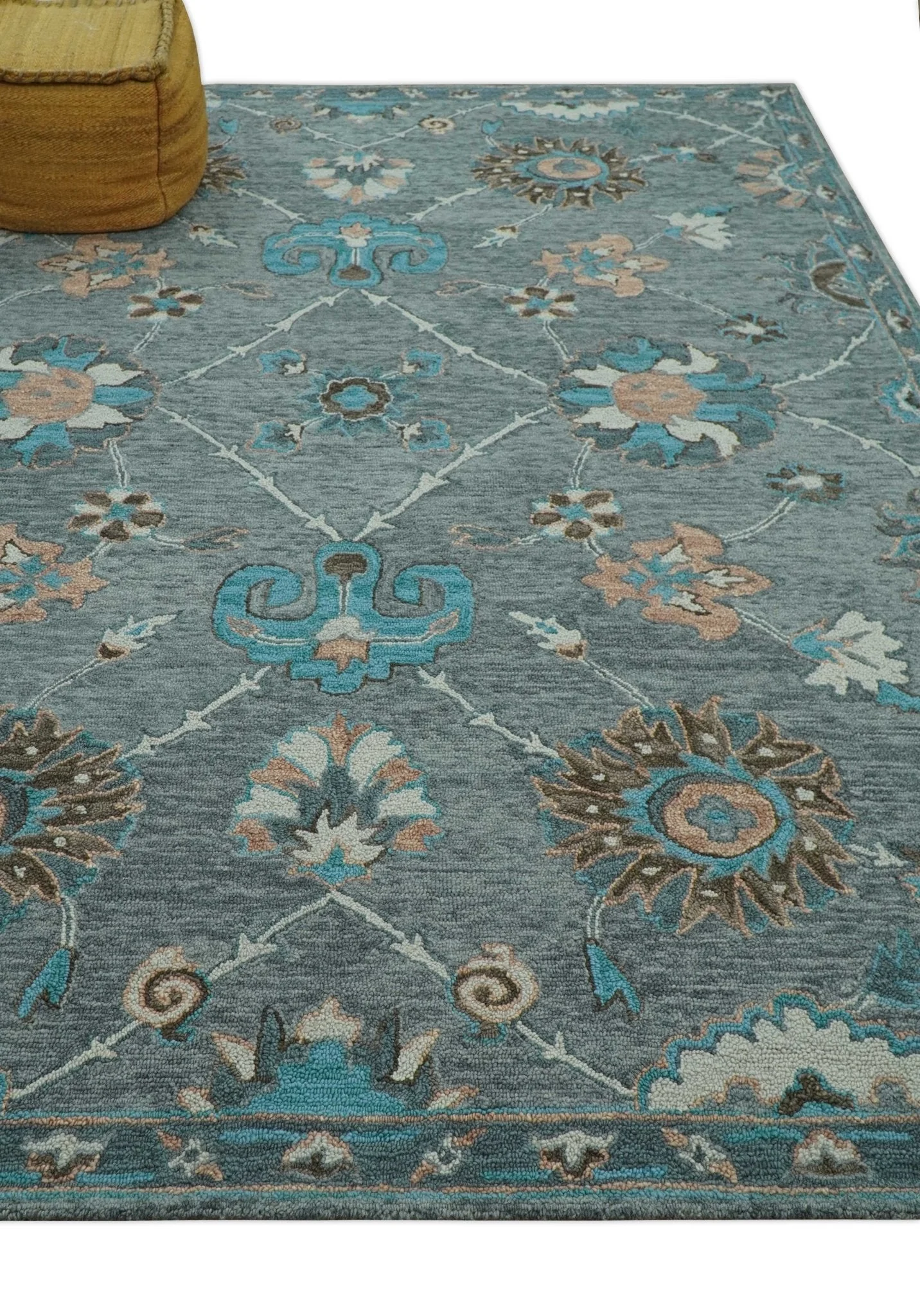 Oushak Design Gray, Blue And Brown Hand Tufted Custom Made wool rug - Image 3