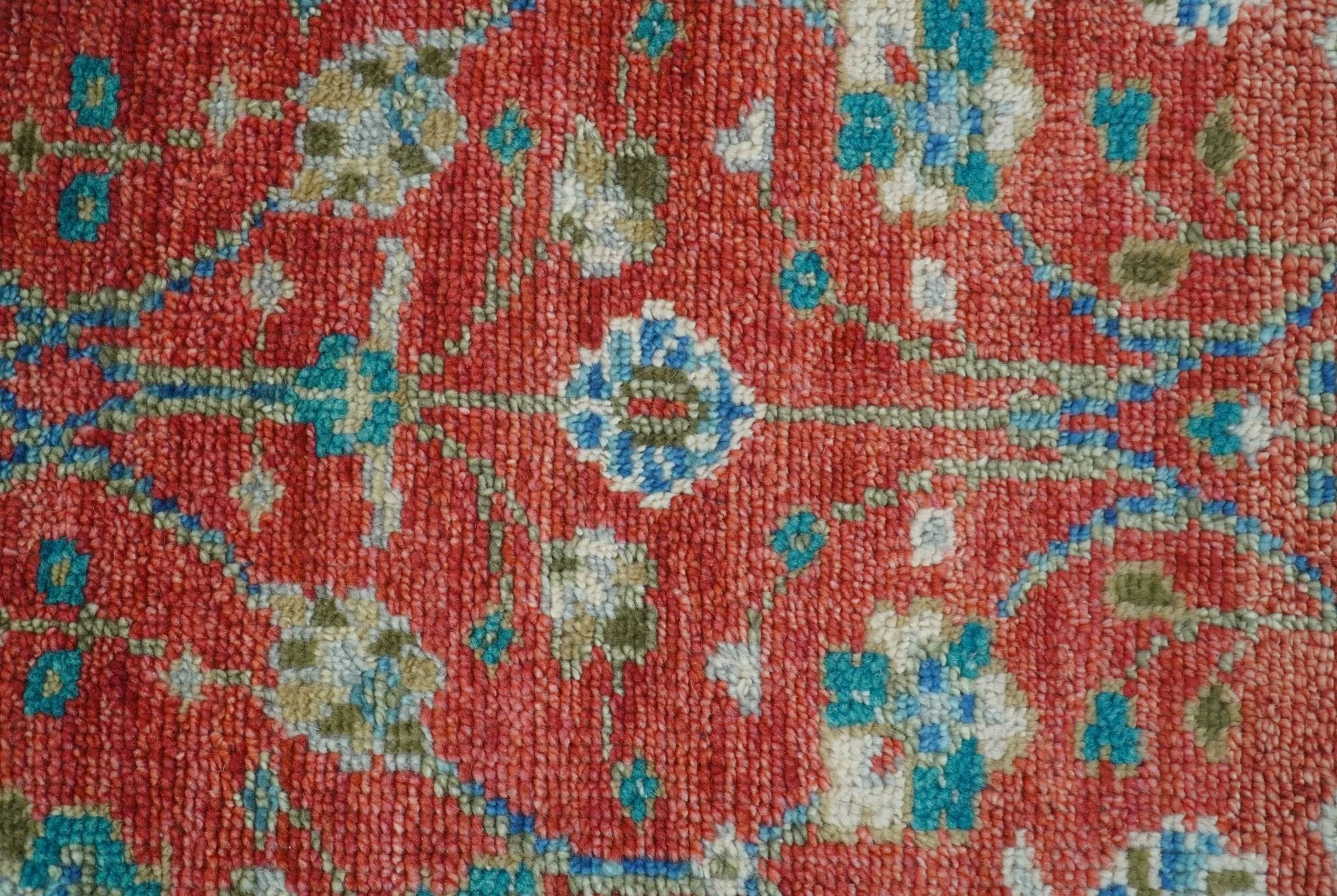 Oushak Design Red And Green 2.6x8 Hand knotted Wool Rug - Image 4