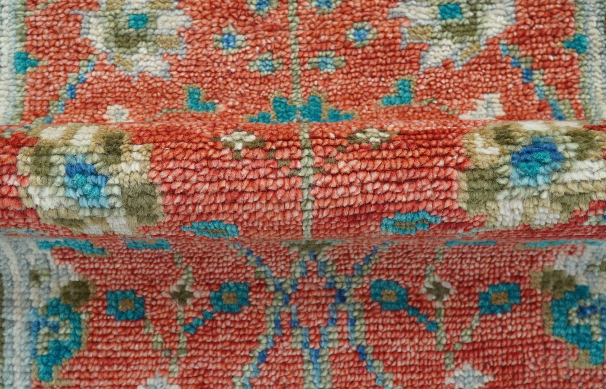 Oushak Design Red And Green 2.6x8 Hand knotted Wool Rug - Image 5