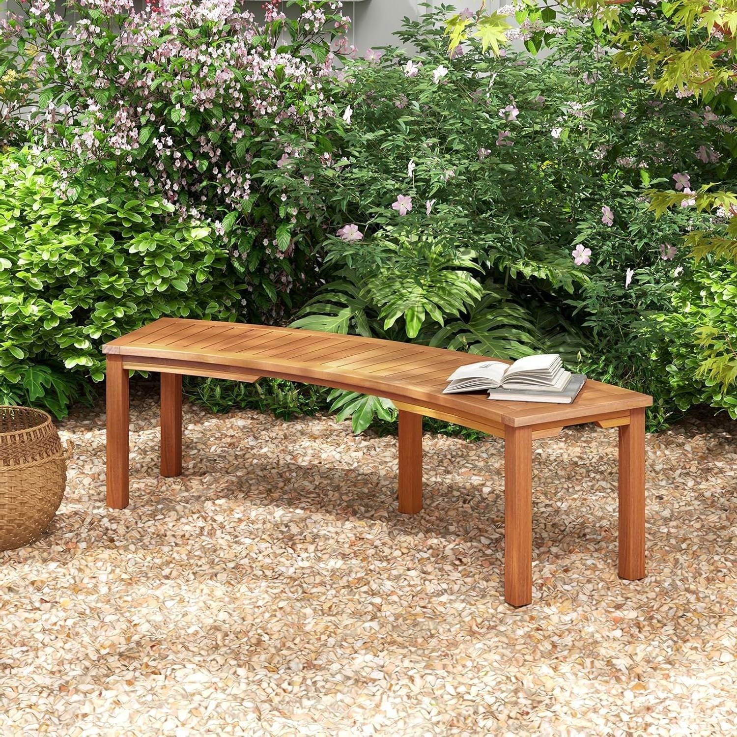 Outdoor 2-Person Backless Wooden Garden Bench with Modern Arch Design - Image 2
