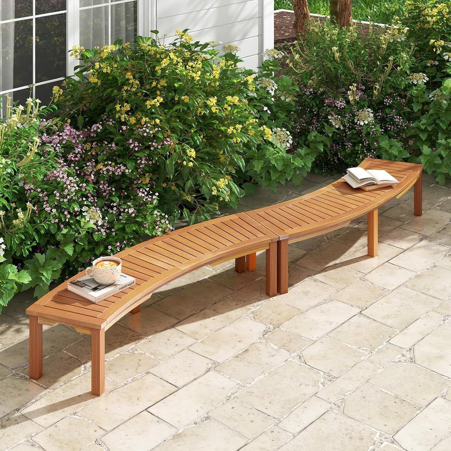 Outdoor 2-Person Backless Wooden Garden Bench with Modern Arch Design - Image 3