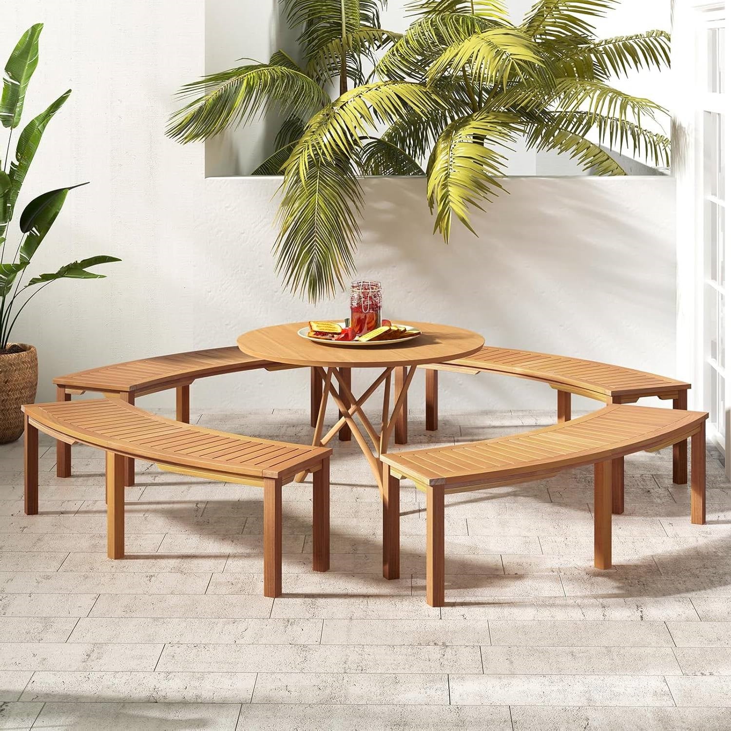 Outdoor 2-Person Backless Wooden Garden Bench with Modern Arch Design - Image 4