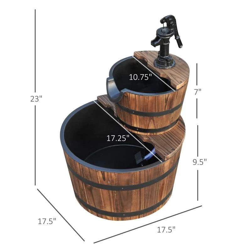 Outdoor 2-Tier Solid Wood Whisky Barrel Waterfall Fountain with Electric Pump - Image 5