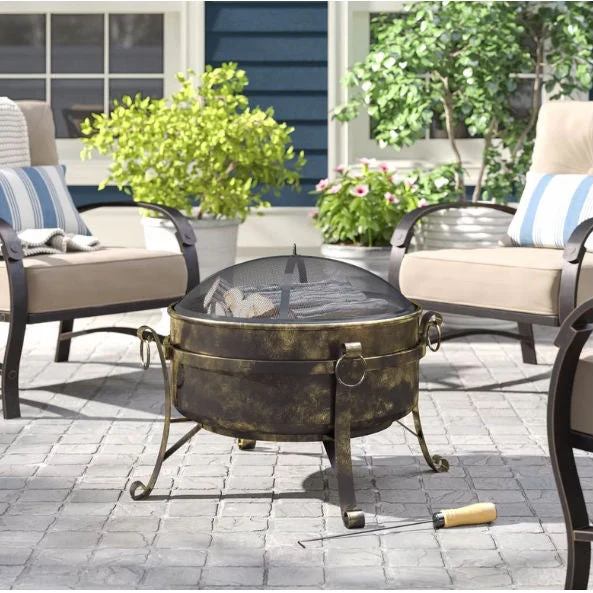 Outdoor 24-inch Diameter Steel Cauldron Wood Burning Fire Pit - Image 4