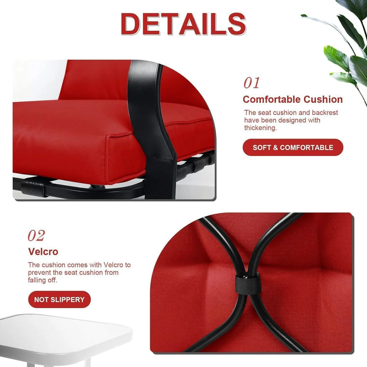 Outdoor 3-Piece Patio Furniture Rocking Chairs Table Set with Red Cushions - Image 4