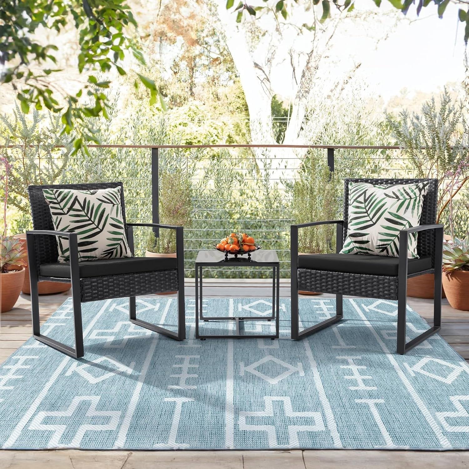 Outdoor 3-Piece Patio Furniture Set with 2 Black Patio Chairs and 1 Side Table - Image 2