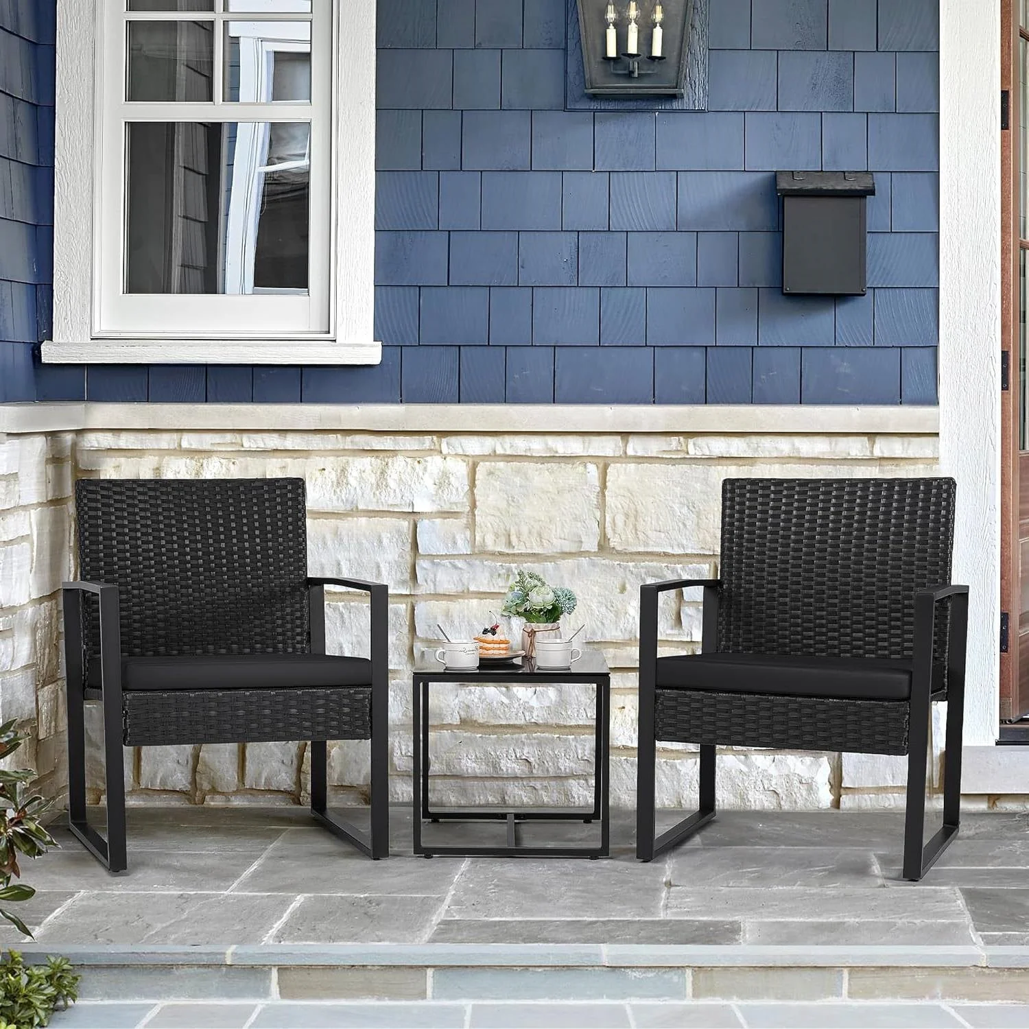Outdoor 3-Piece Patio Furniture Set with 2 Black Patio Chairs and 1 Side Table - Image 3