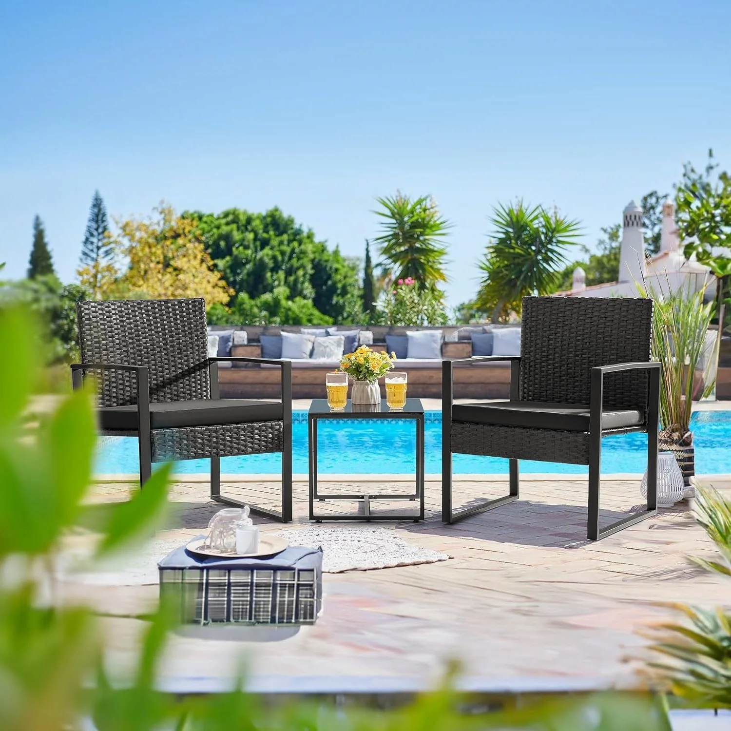 Outdoor 3-Piece Patio Furniture Set with 2 Black Patio Chairs and 1 Side Table - Image 4