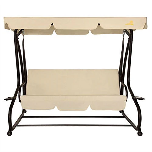 Outdoor 3-Seat Canopy Swing with Beige Cushions for Patio Deck or Porch - Image 2
