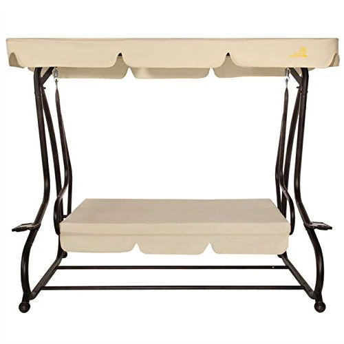 Outdoor 3-Seat Canopy Swing with Beige Cushions for Patio Deck or Porch - Image 3