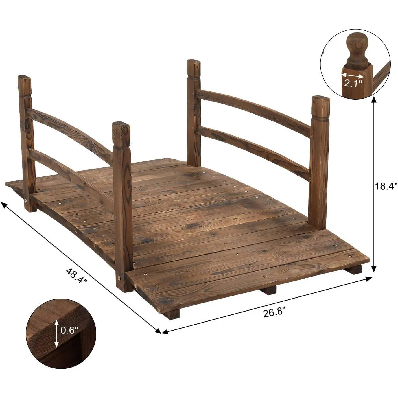 Outdoor 4-ft Wooden Garden Bridge in Rustic Brown Wood Finish - Image 5
