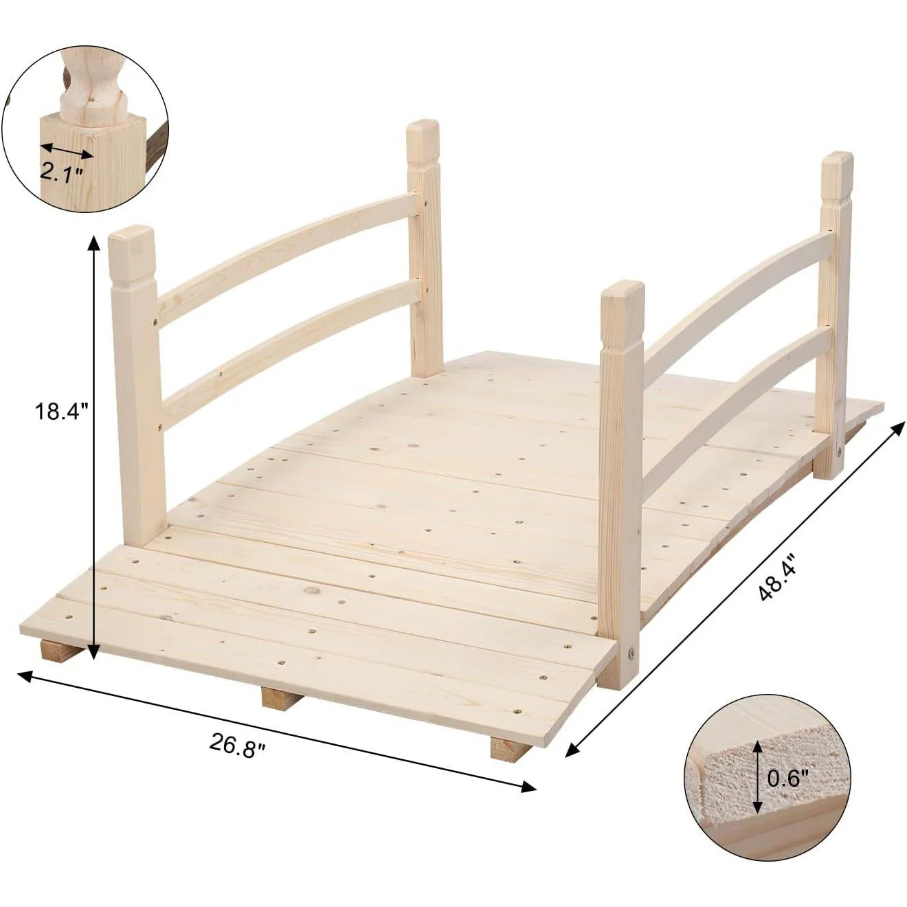 Outdoor 4-ft Wooden Garden Bridge with Rails in Natural Wood Finish - Image 5