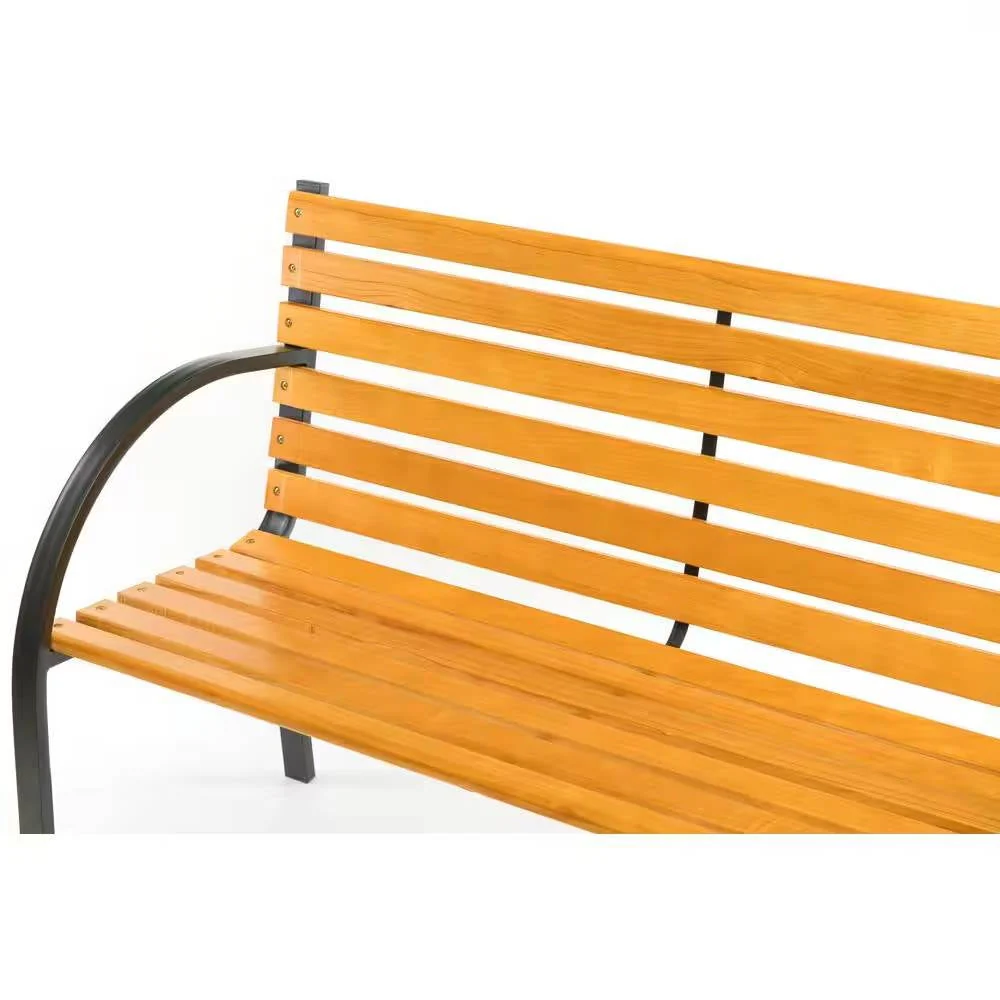 Outdoor Black Metal Frame Garden Bench with Wood Slats and Curved Armrests - Image 4