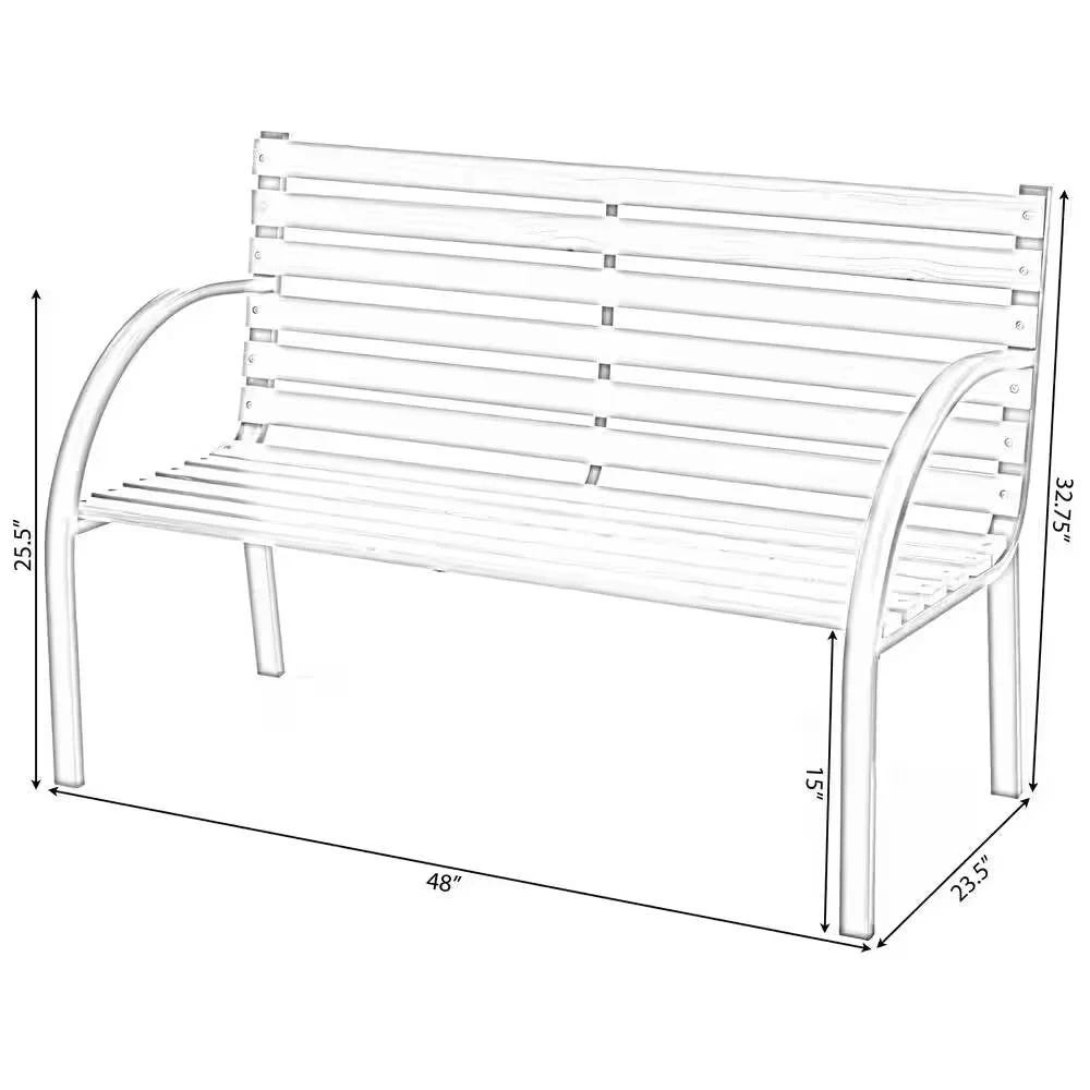 Outdoor Black Metal Frame Garden Bench with Wood Slats and Curved Armrests - Image 5