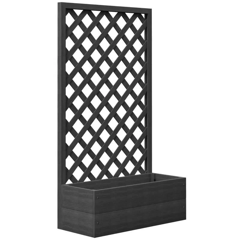 Outdoor Black Wooden Raised Garden Bed Planter Box with Lattice Trellis - Image 3