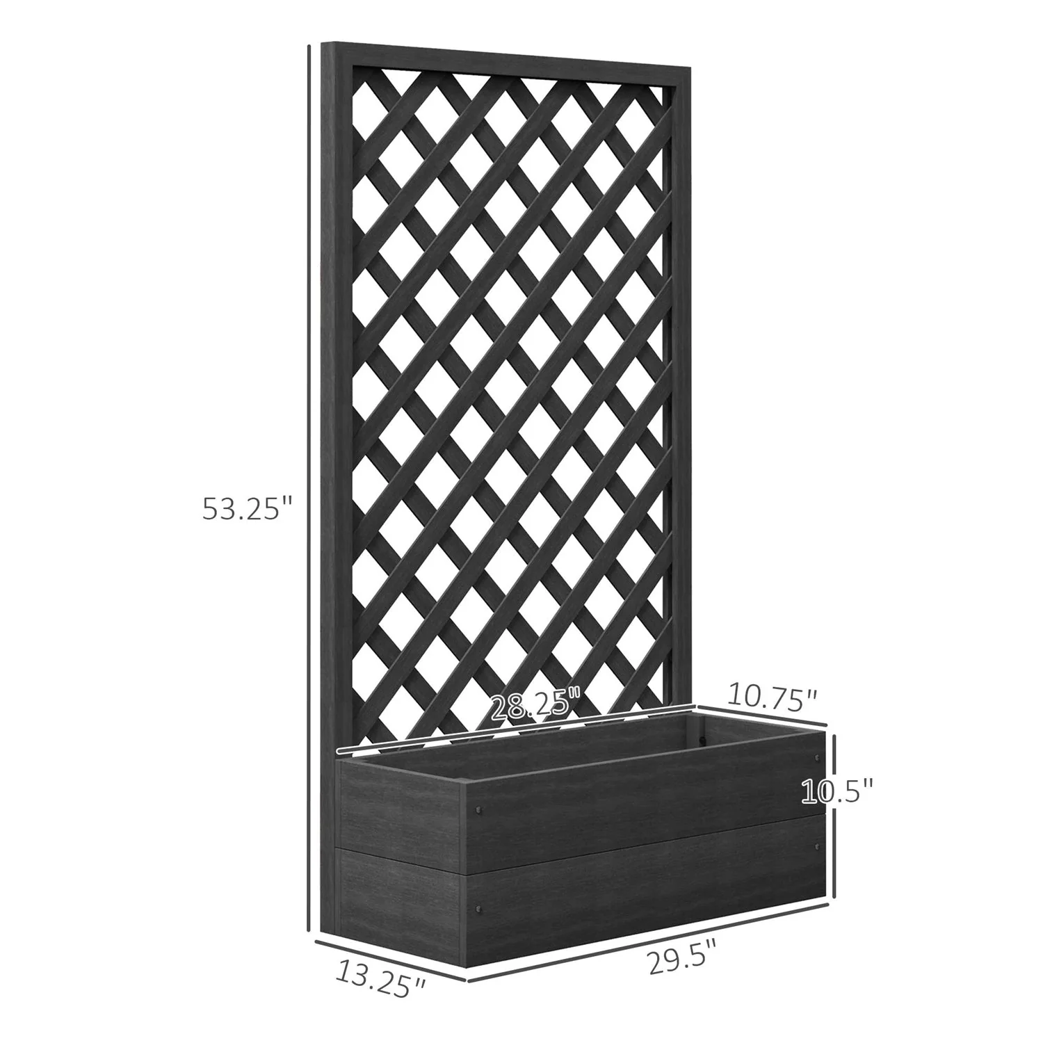 Outdoor Black Wooden Raised Garden Bed Planter Box with Lattice Trellis - Image 5