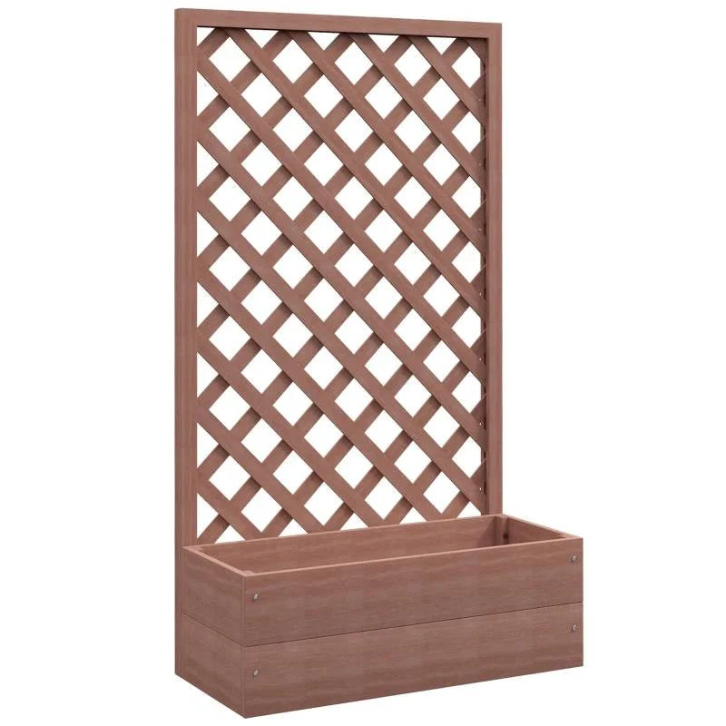Outdoor Brown Wooden Raised Garden Bed Planter Box with Lattice Trellis - Image 2