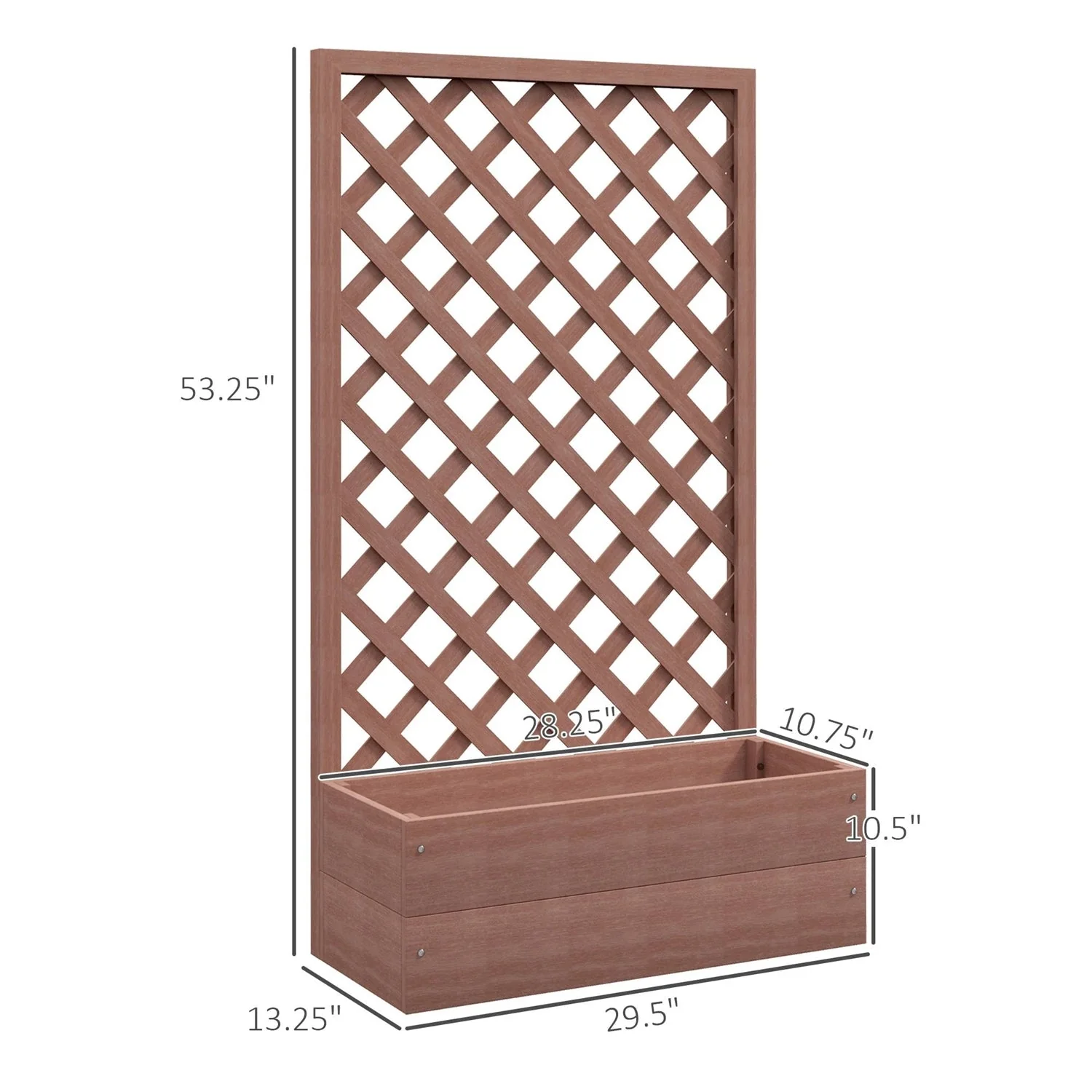 Outdoor Brown Wooden Raised Garden Bed Planter Box with Lattice Trellis - Image 5