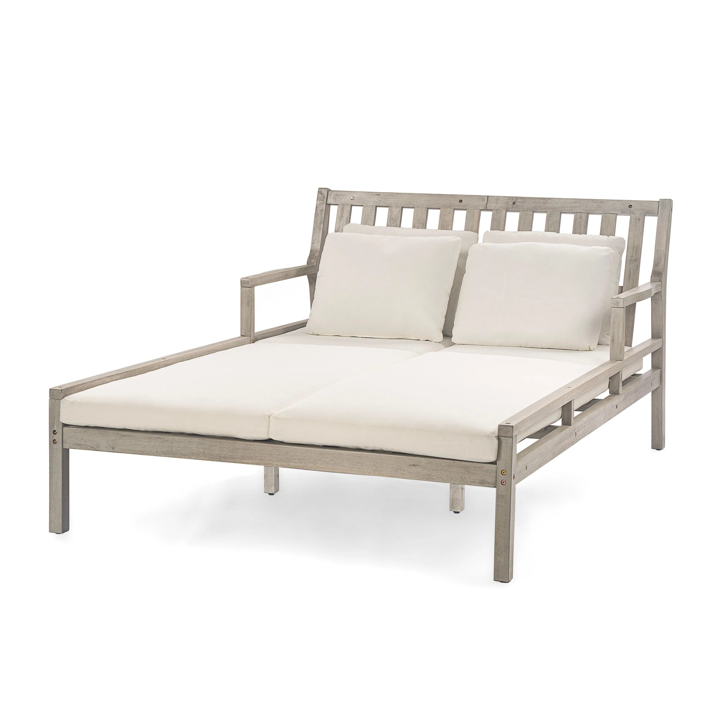 Outdoor Daybed, Patio Daybed with Four Pillows, Wooden Outdoor Bed with Curved Armrests for Poolside, Backyard, Garden - Image 19