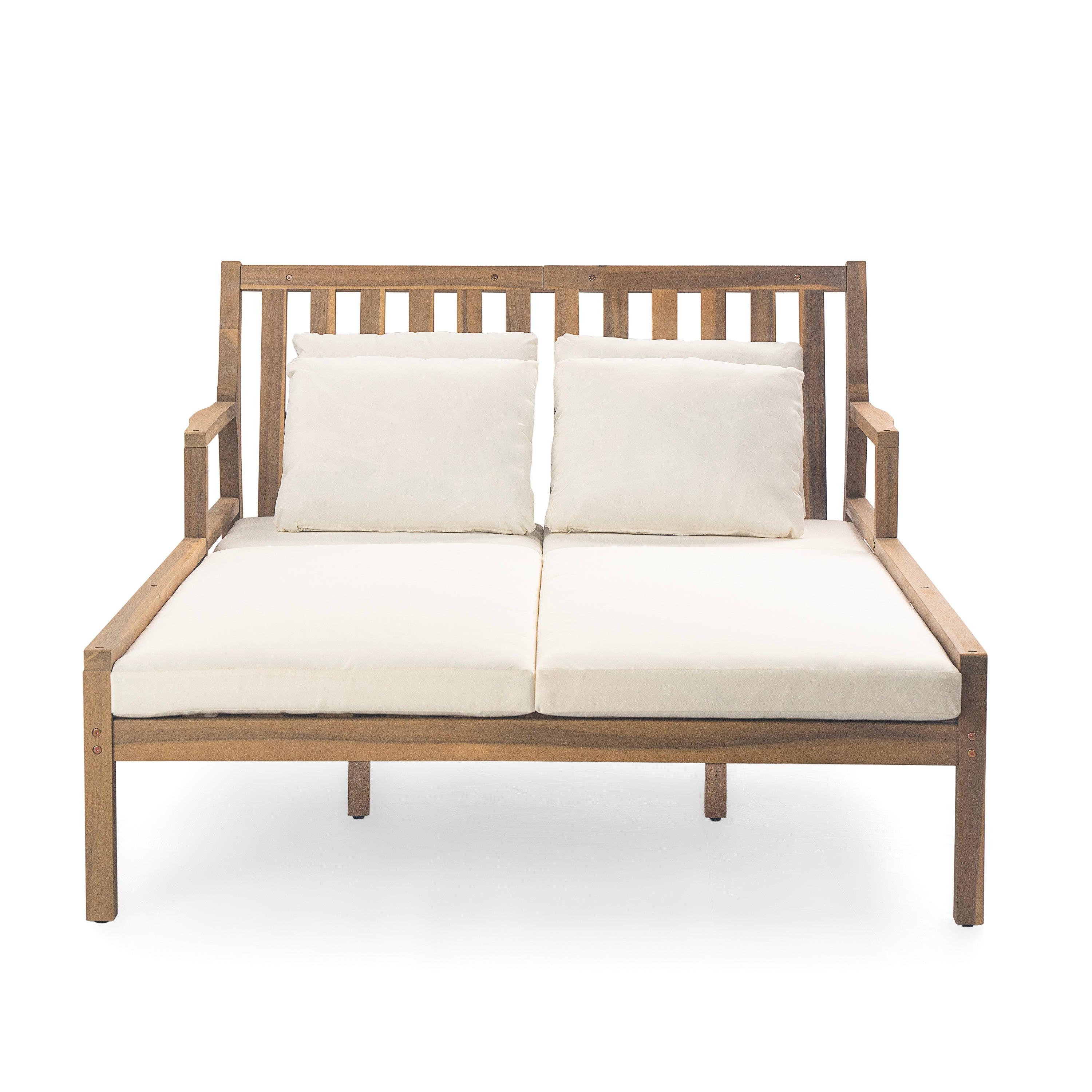 Outdoor Daybed, Patio Daybed with Four Pillows, Wooden Outdoor Bed with Curved Armrests for Poolside, Backyard, Garden - Image 2