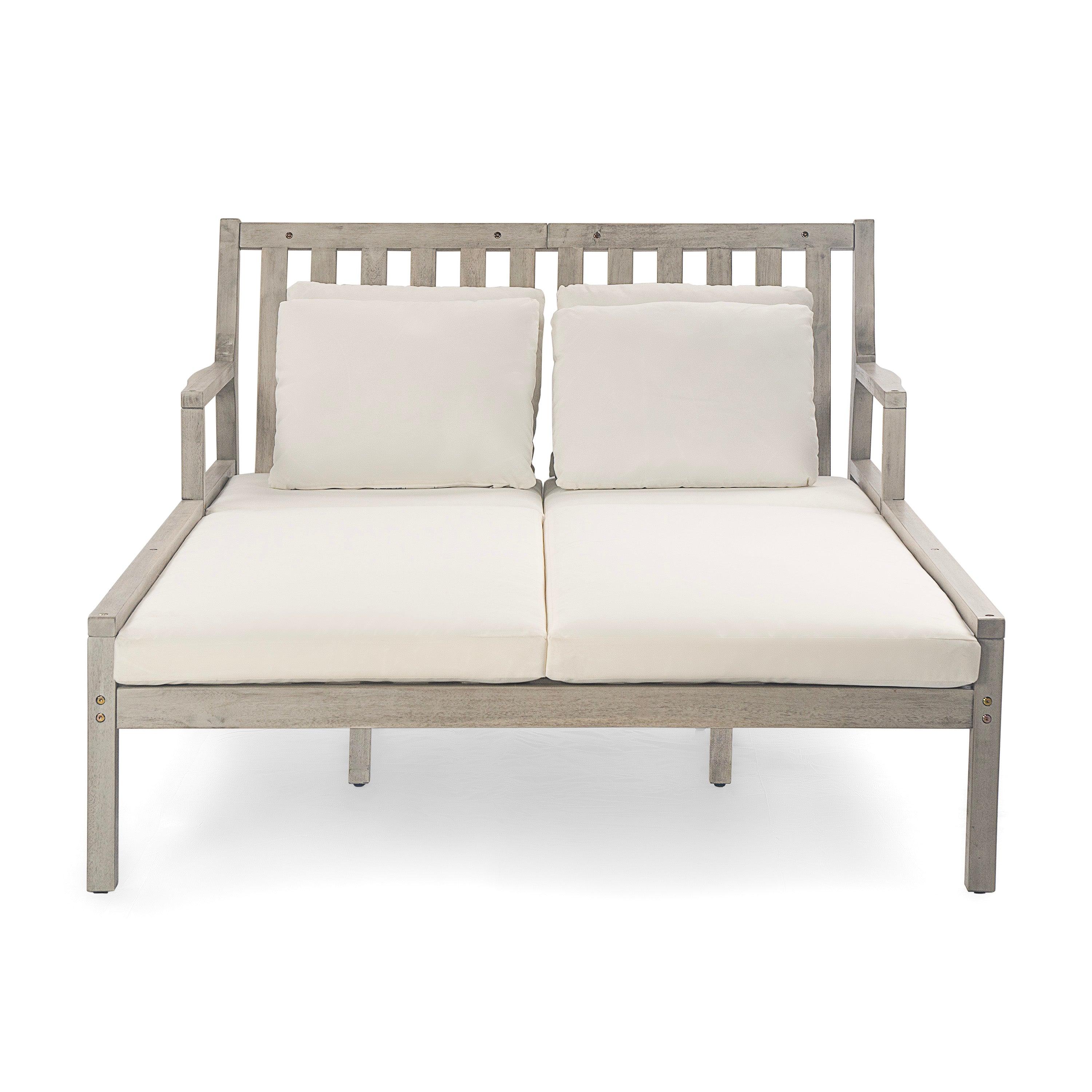Outdoor Daybed, Patio Daybed with Four Pillows, Wooden Outdoor Bed with Curved Armrests for Poolside, Backyard, Garden - Image 21