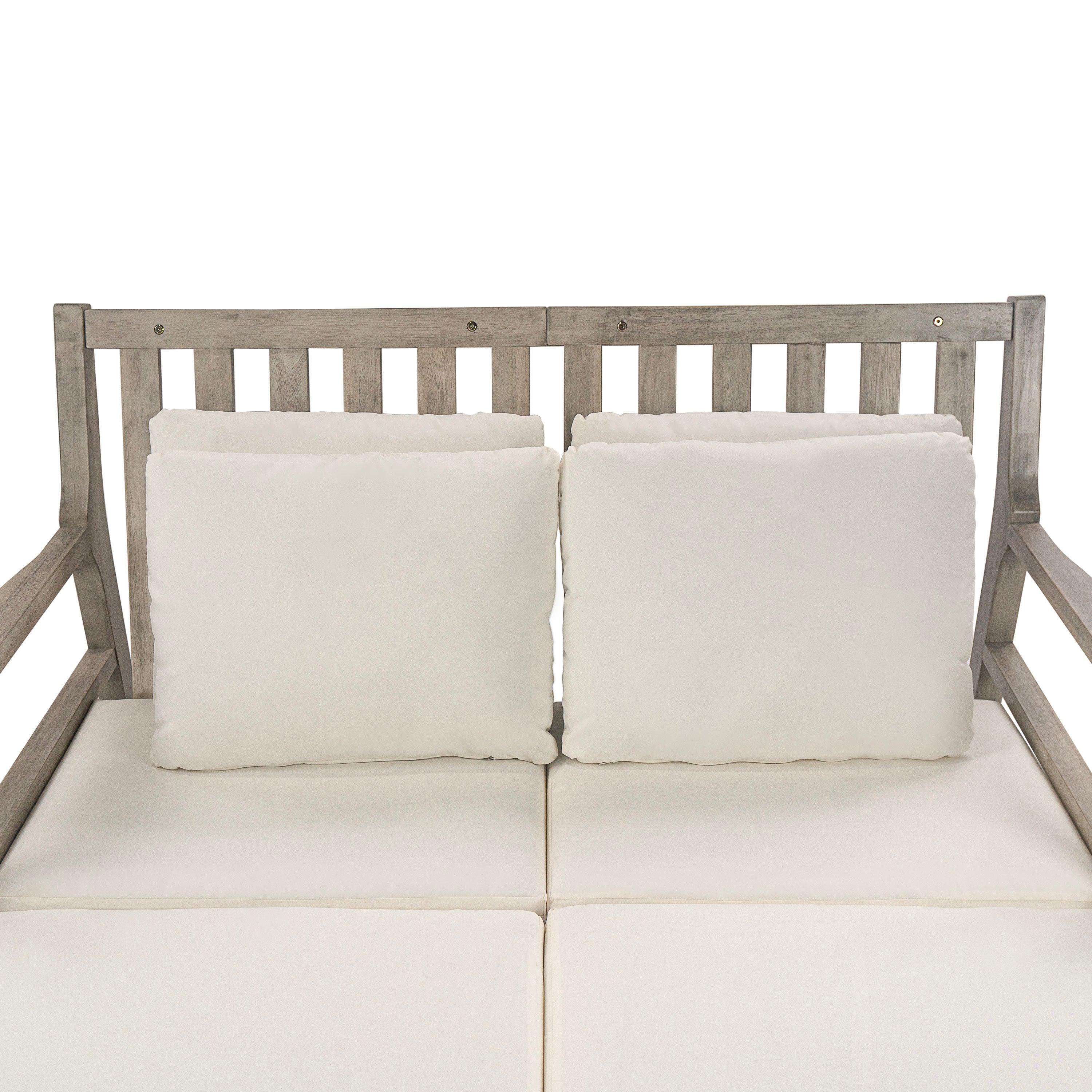Outdoor Daybed, Patio Daybed with Four Pillows, Wooden Outdoor Bed with Curved Armrests for Poolside, Backyard, Garden - Image 22