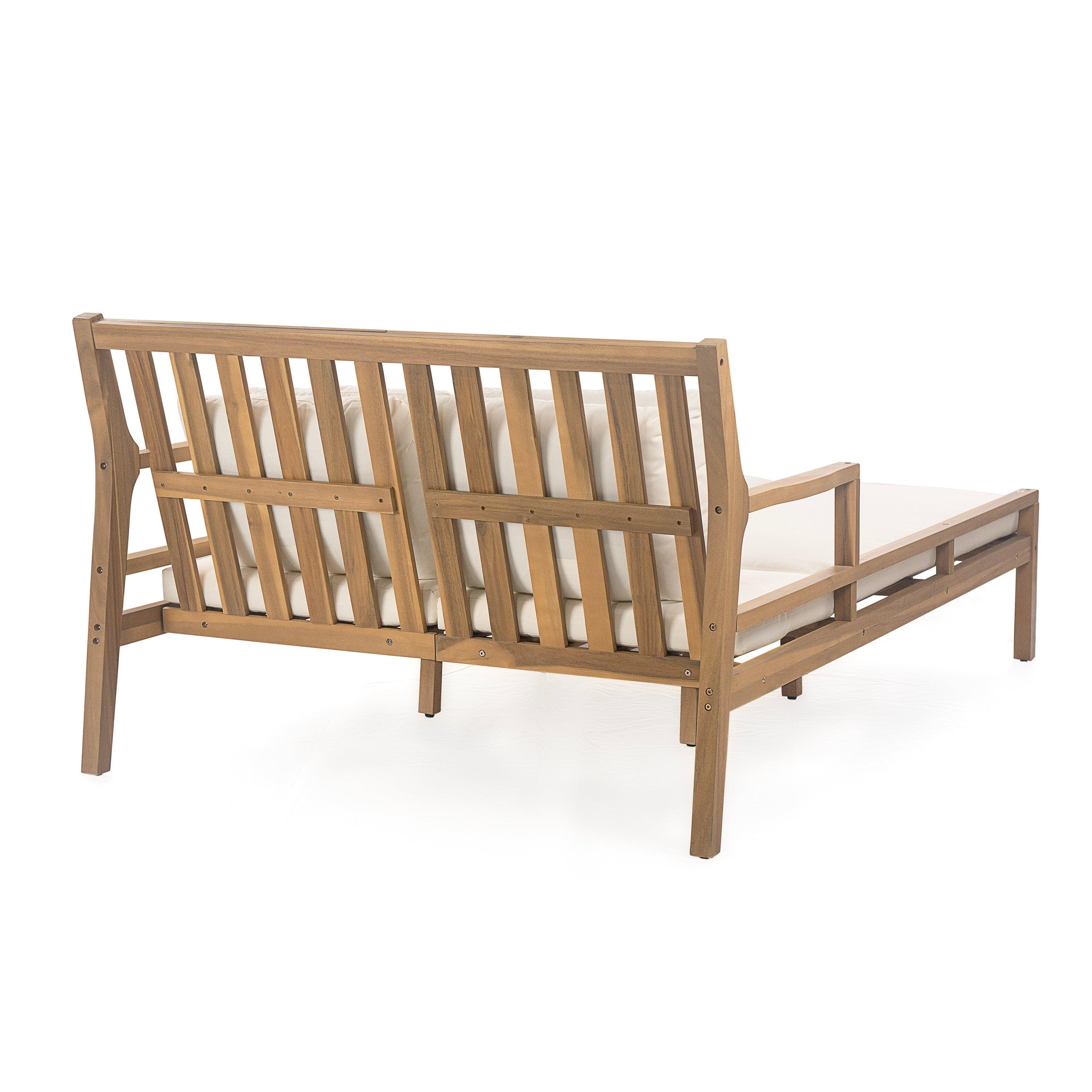 Outdoor Daybed, Patio Daybed with Four Pillows, Wooden Outdoor Bed with Curved Armrests for Poolside, Backyard, Garden - Image 9