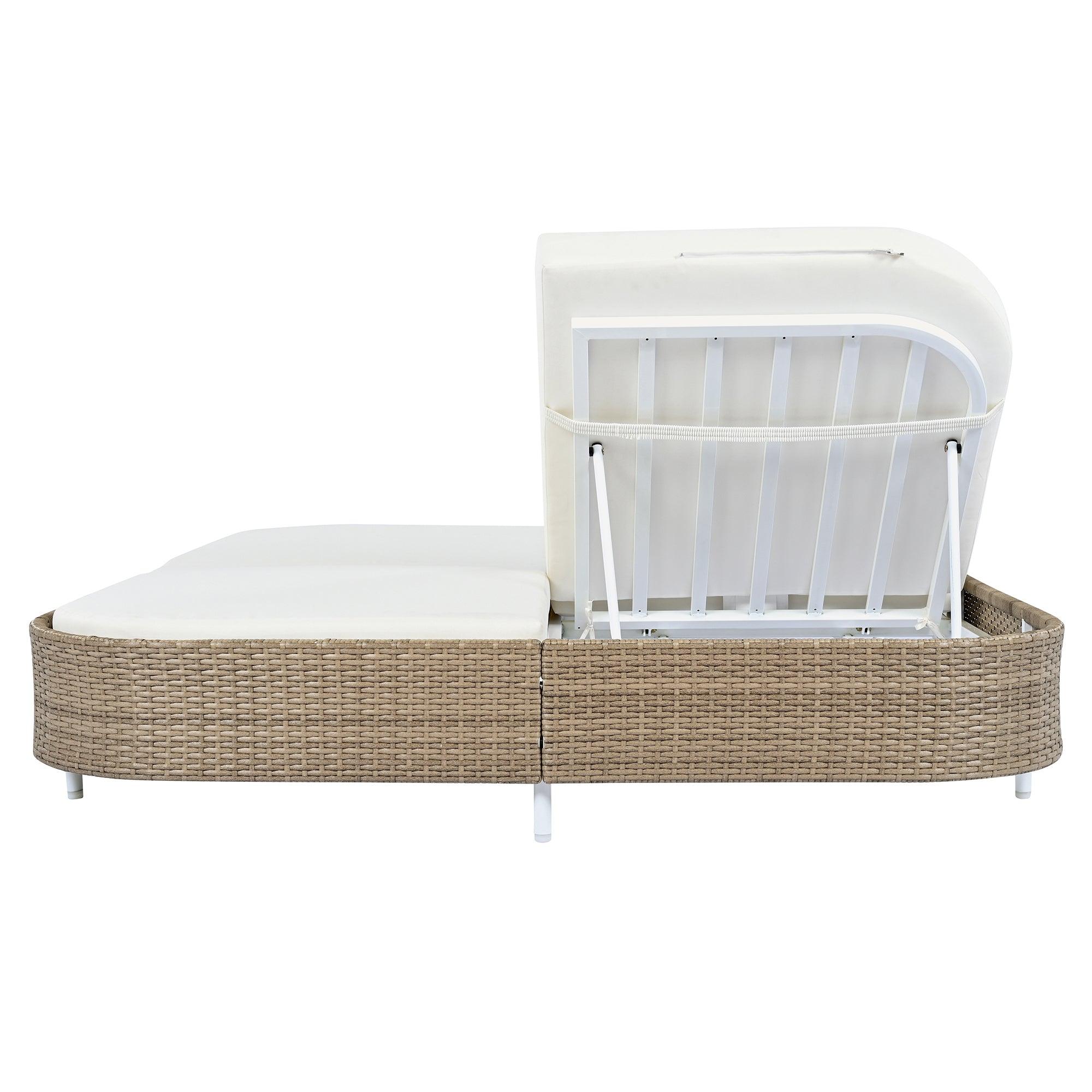 Outdoor Daybed, Patio Rattan Daybed with 5-Position Adjustable Backrest and Removable Cushions & Pillows for Garden, Backyard, Poolside - Image 10