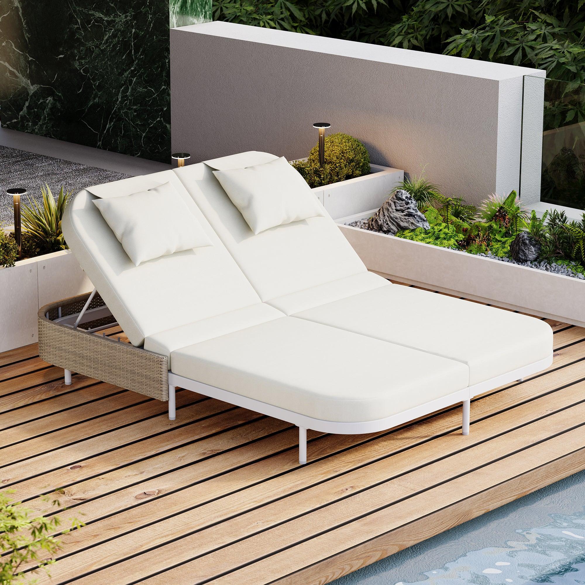 Outdoor Daybed, Patio Rattan Daybed with 5-Position Adjustable Backrest and Removable Cushions & Pillows for Garden, Backyard, Poolside - Image 11